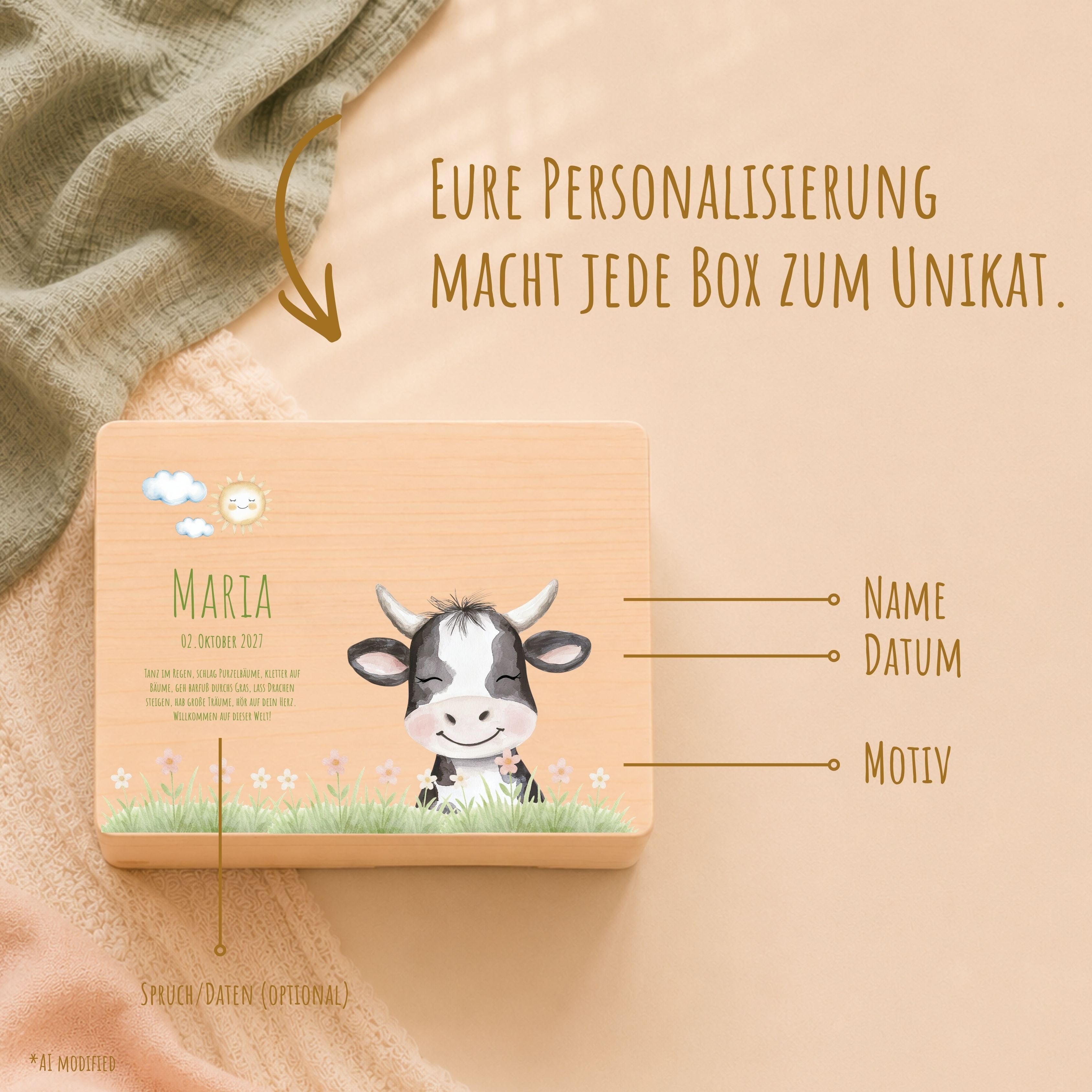 Erinnerungsbox Baby mit Deckel Bauernhof Tiere personalisiert – Ansicht 8