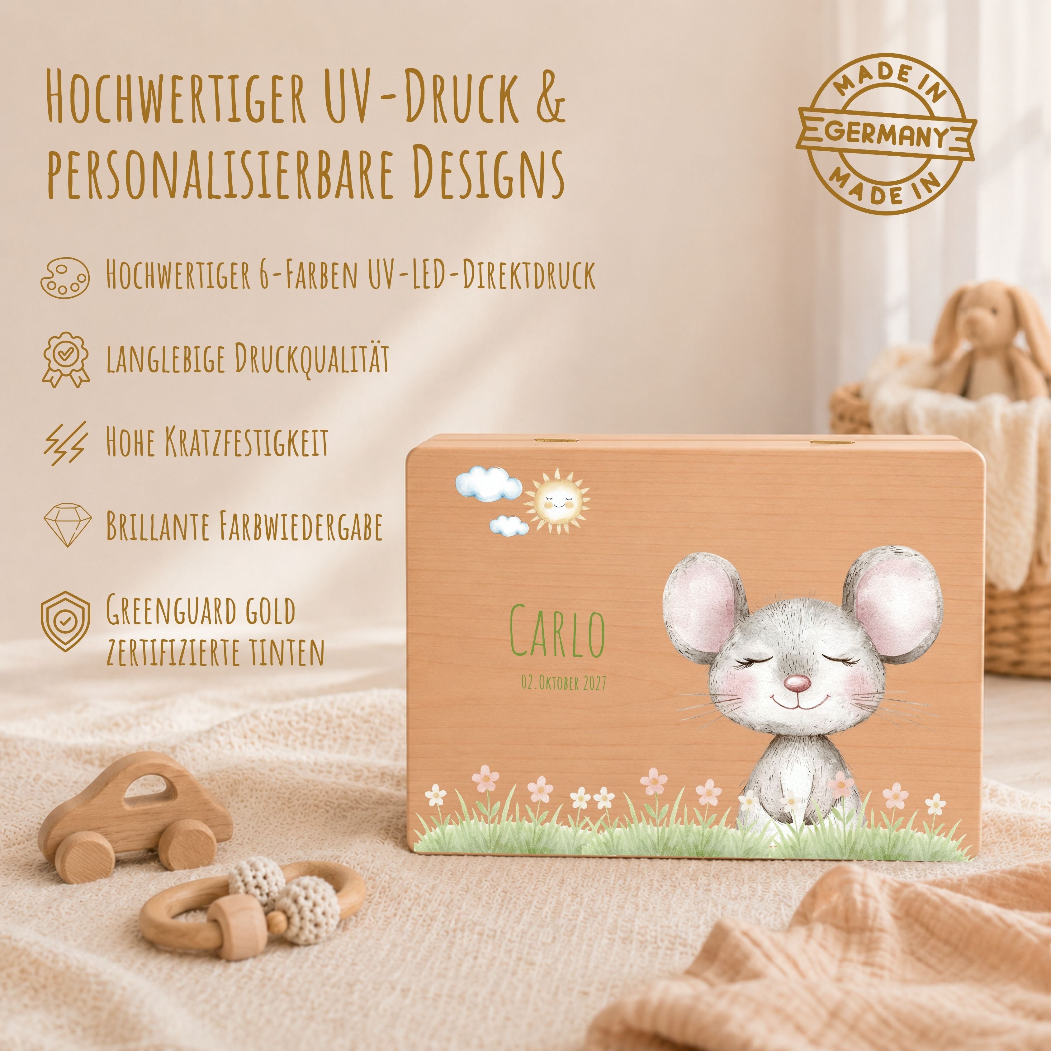 Erinnerungsbox Baby mit Deckel Bauernhof Tiere personalisiert – Ansicht 6