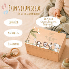 Load image into Gallery viewer, Erinnerungsbox Baby mit Deckel Motiv Safaritiere personalisiert – Ansicht 2
