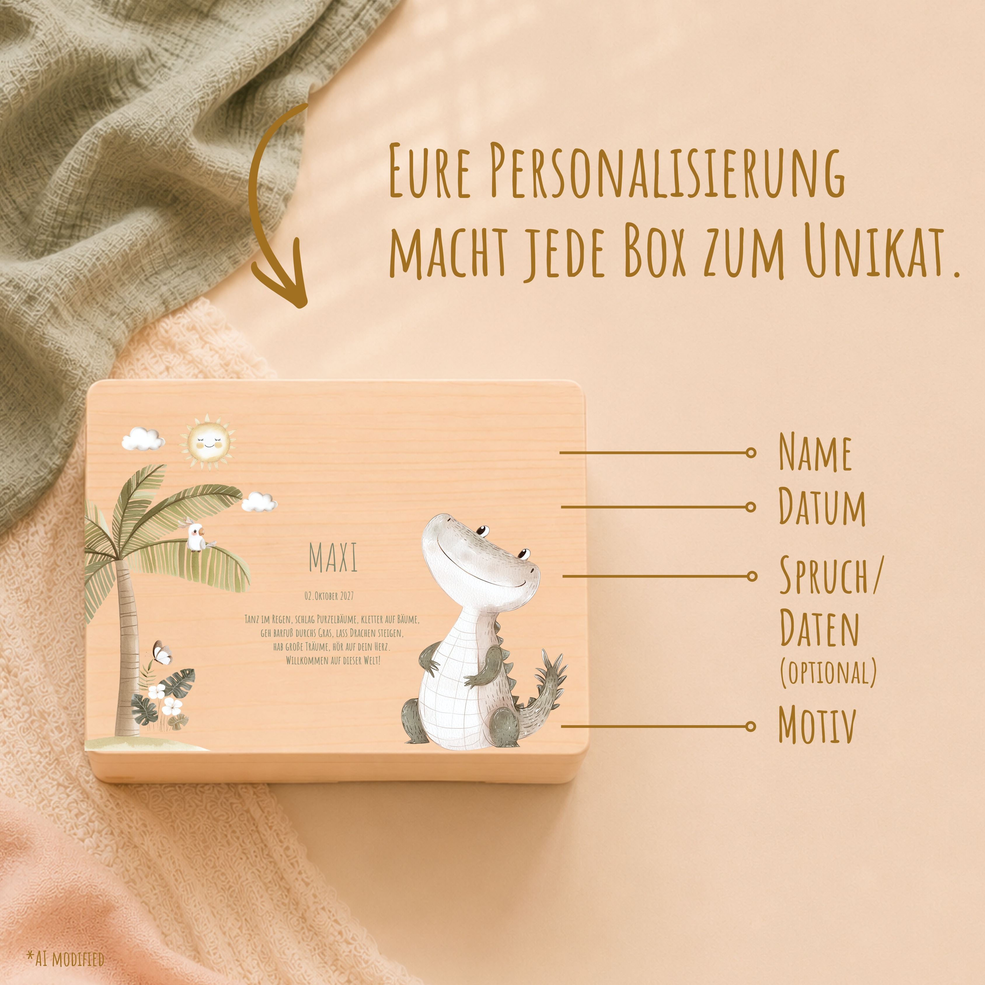 Erinnerungsbox Baby mit Deckel Safari Tiere personalisiert – Ansicht 8