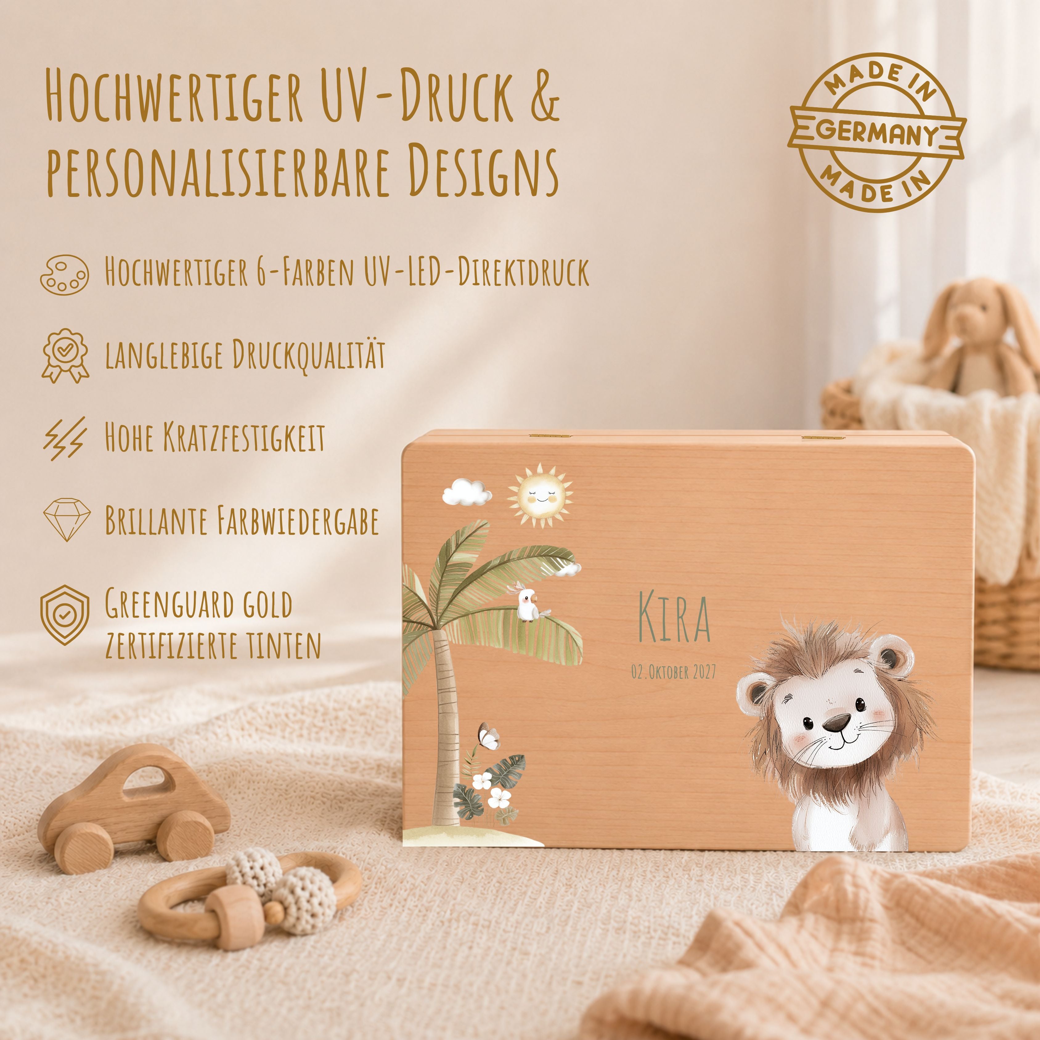 Erinnerungsbox Baby mit Deckel Safari Tiere personalisiert – Ansicht 6