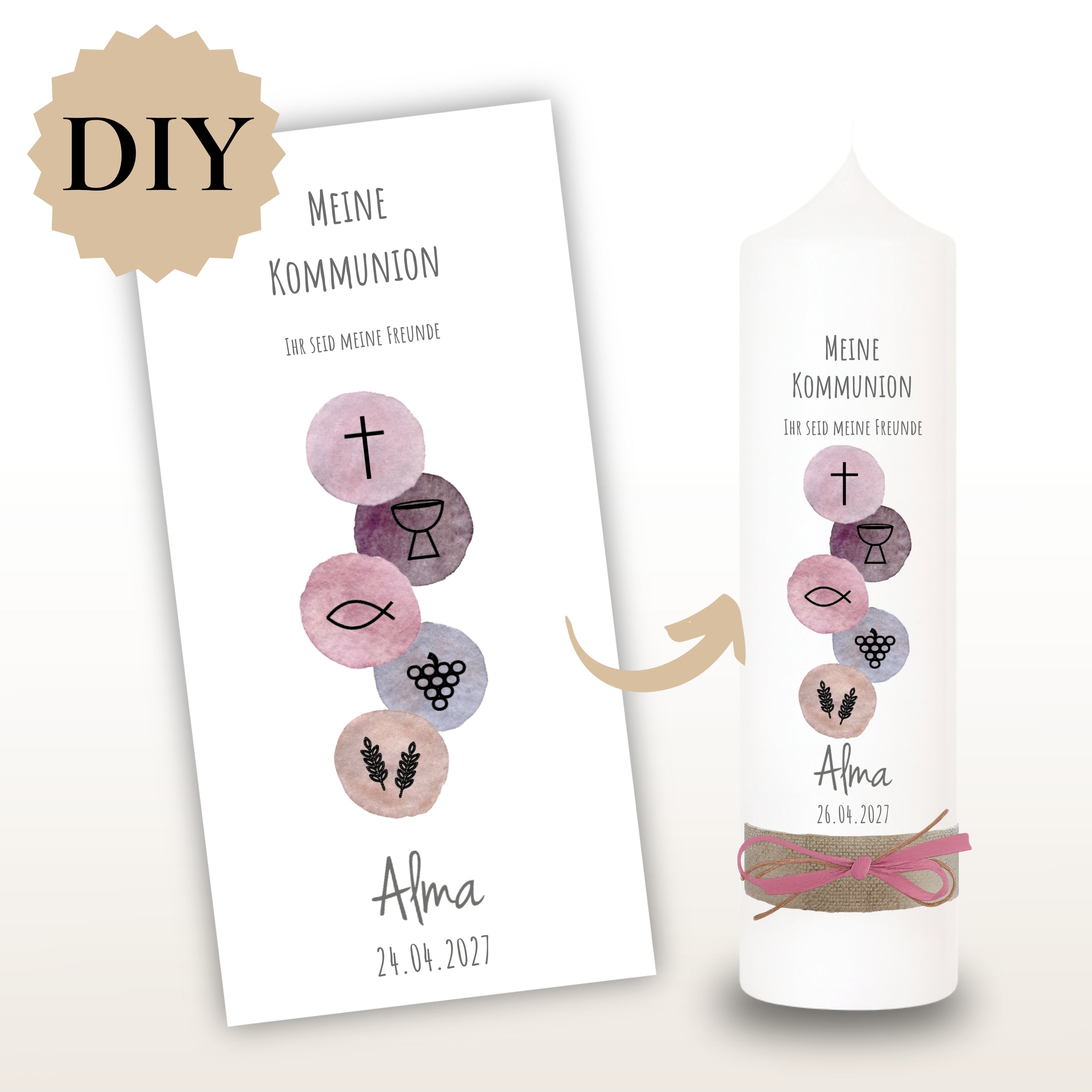 Kerzenfolie Kommunionkerze "Alma" - personalisiert