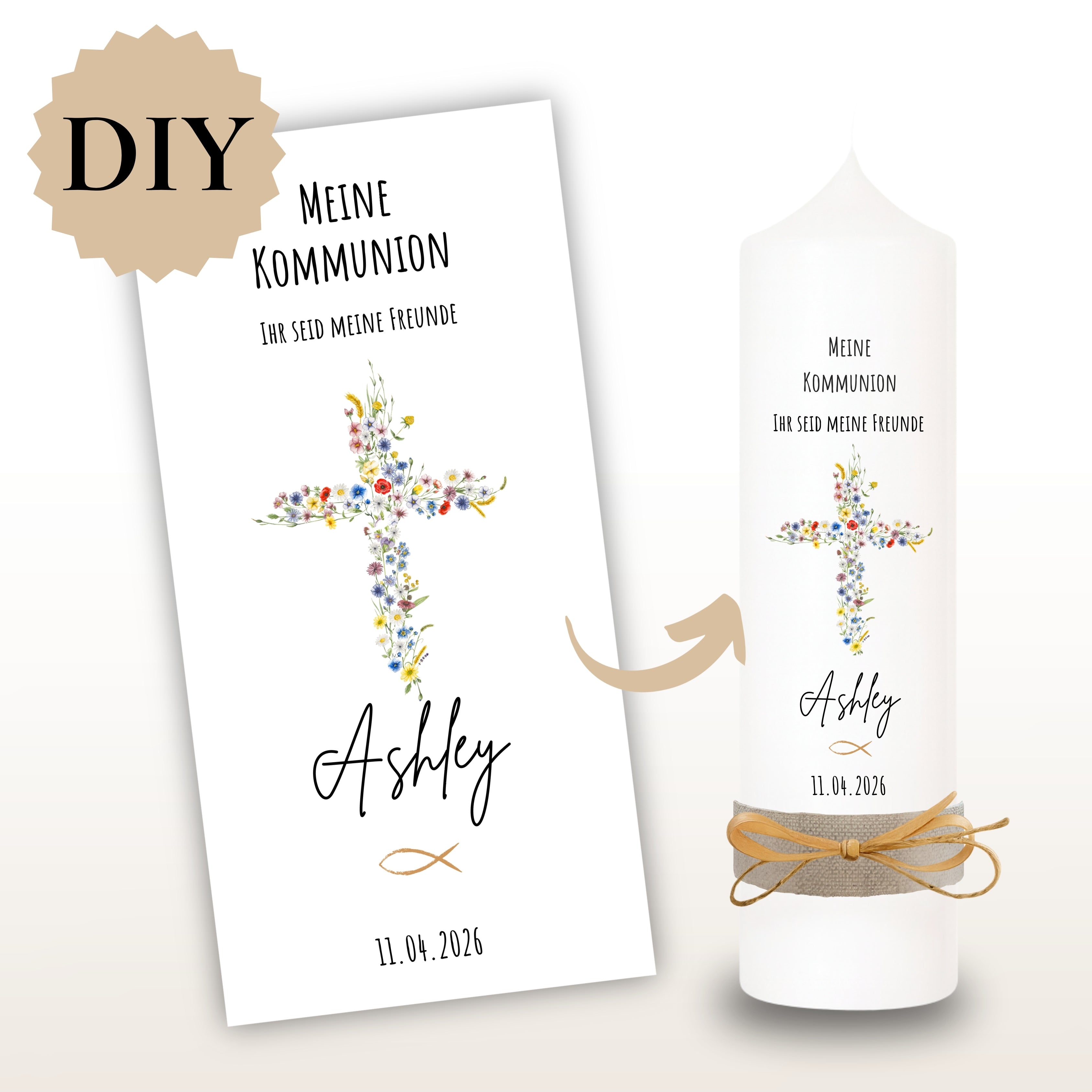 Kerzenfolie Kommunionkerze "Ashley" - personalisiert