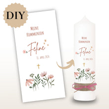 Lade das Bild in den Galerie-Viewer, Kerzenfolie Kommunionkerze "Feline" - personalisiert
