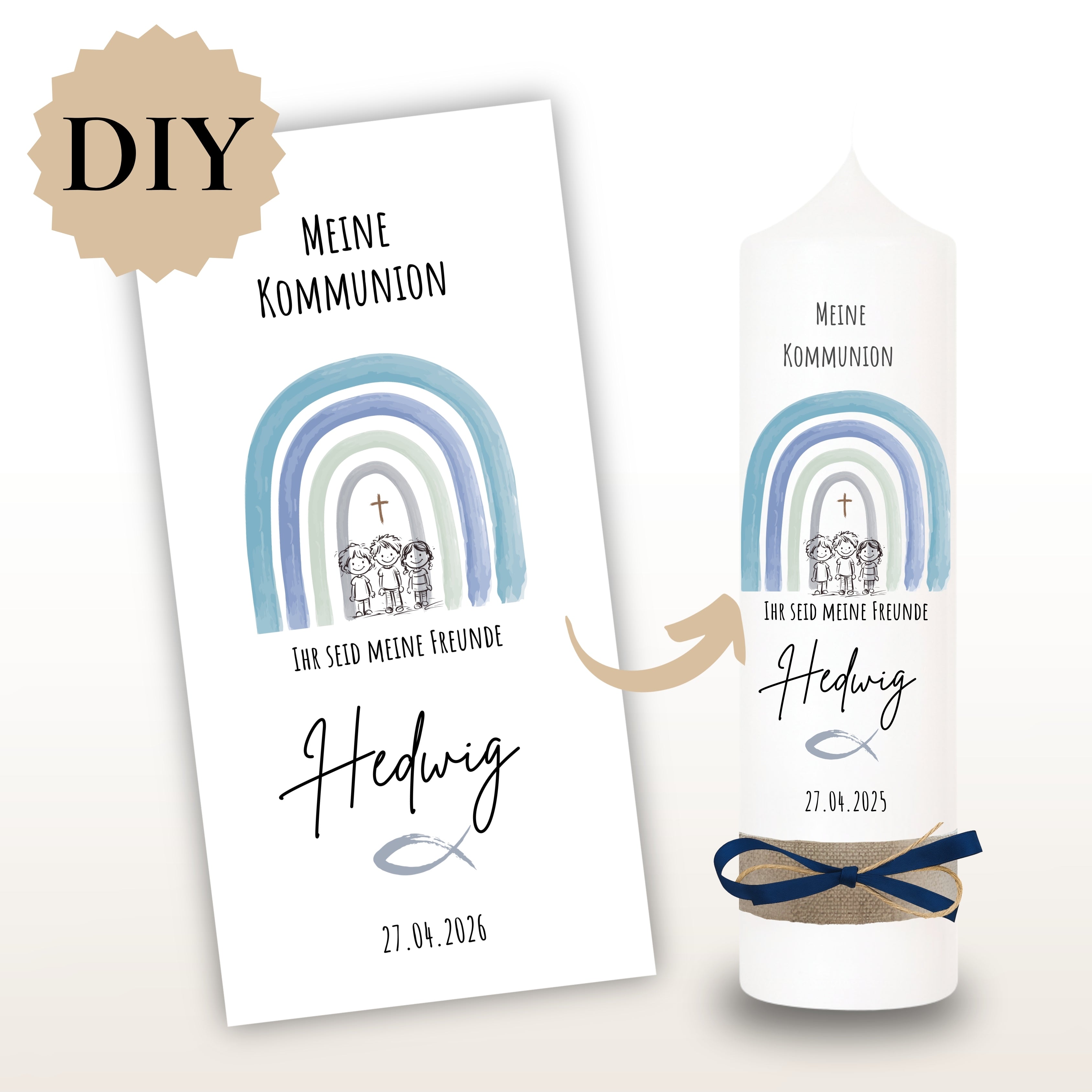 Kerzenfolie Kommunionkerze "Hedwig" - personalisiert