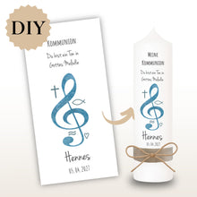 Lade das Bild in den Galerie-Viewer, Kerzenfolie Kommunionkerze "Hennes" - personalisiert
