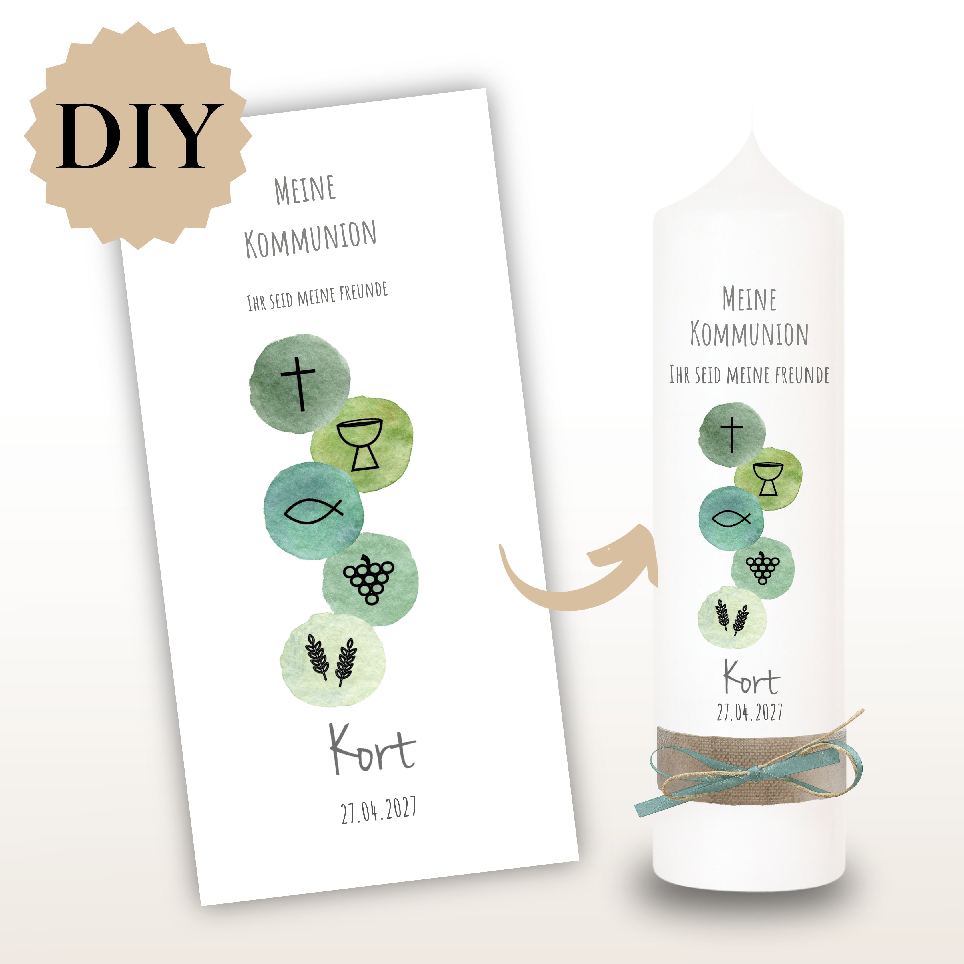 Kerzenfolie Kommunionkerze „Kort" - personalisiert