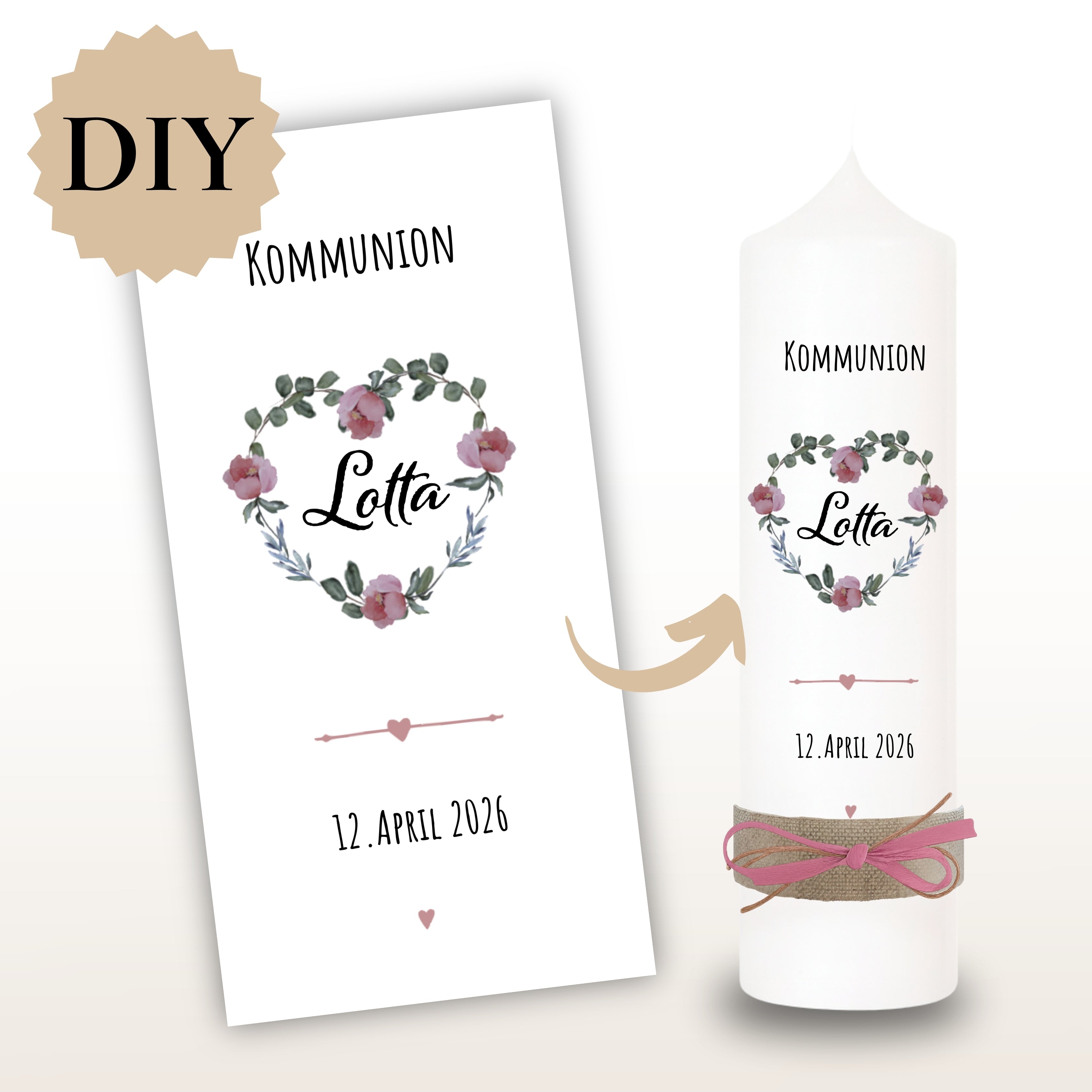 Kerzenfolie Kommunionkerze "Lotta" - personalisiert