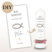 Lade das Bild in den Galerie-Viewer, Kerzenfolie Kommunionkerze "Malea" - personalisiert
