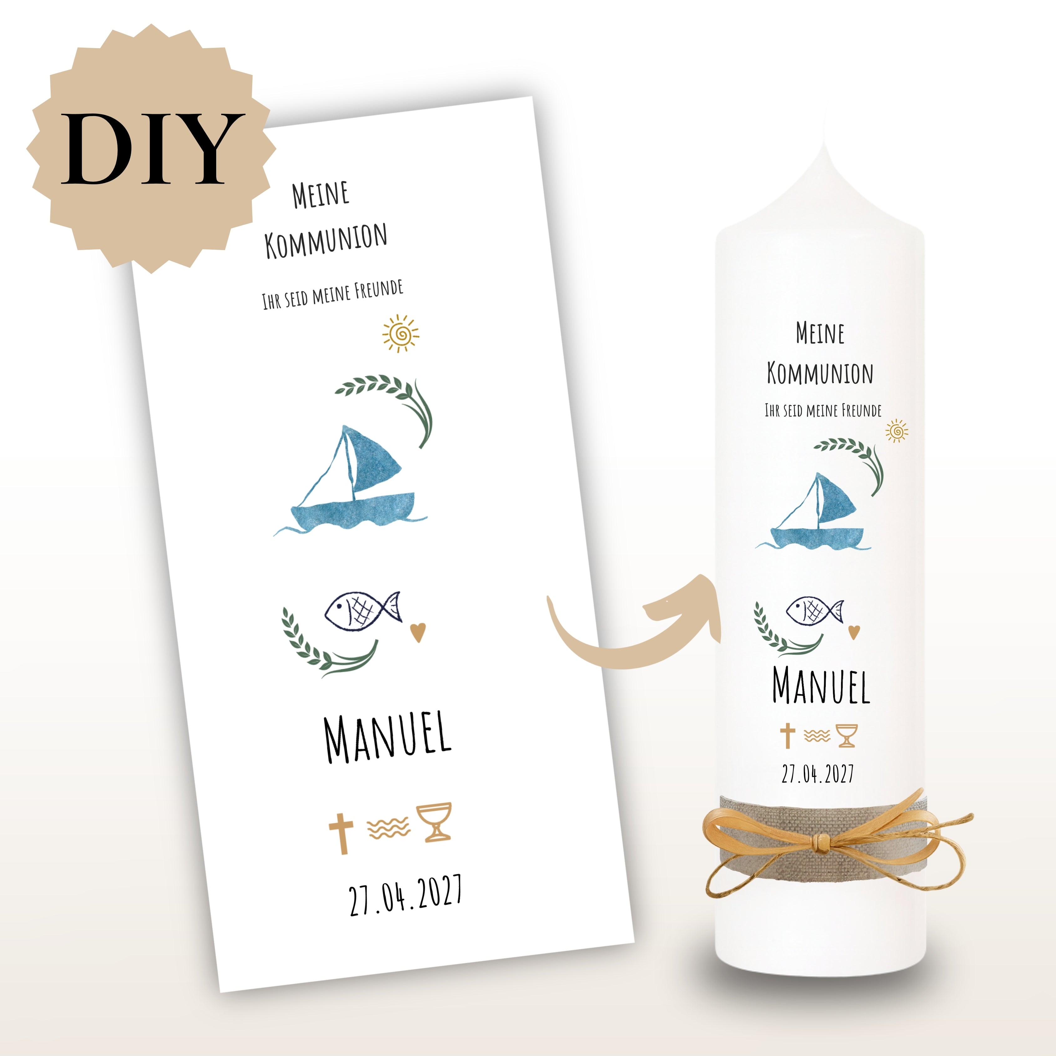 Kerzenfolie Kommunionkerze "Manuel" - personalisiert