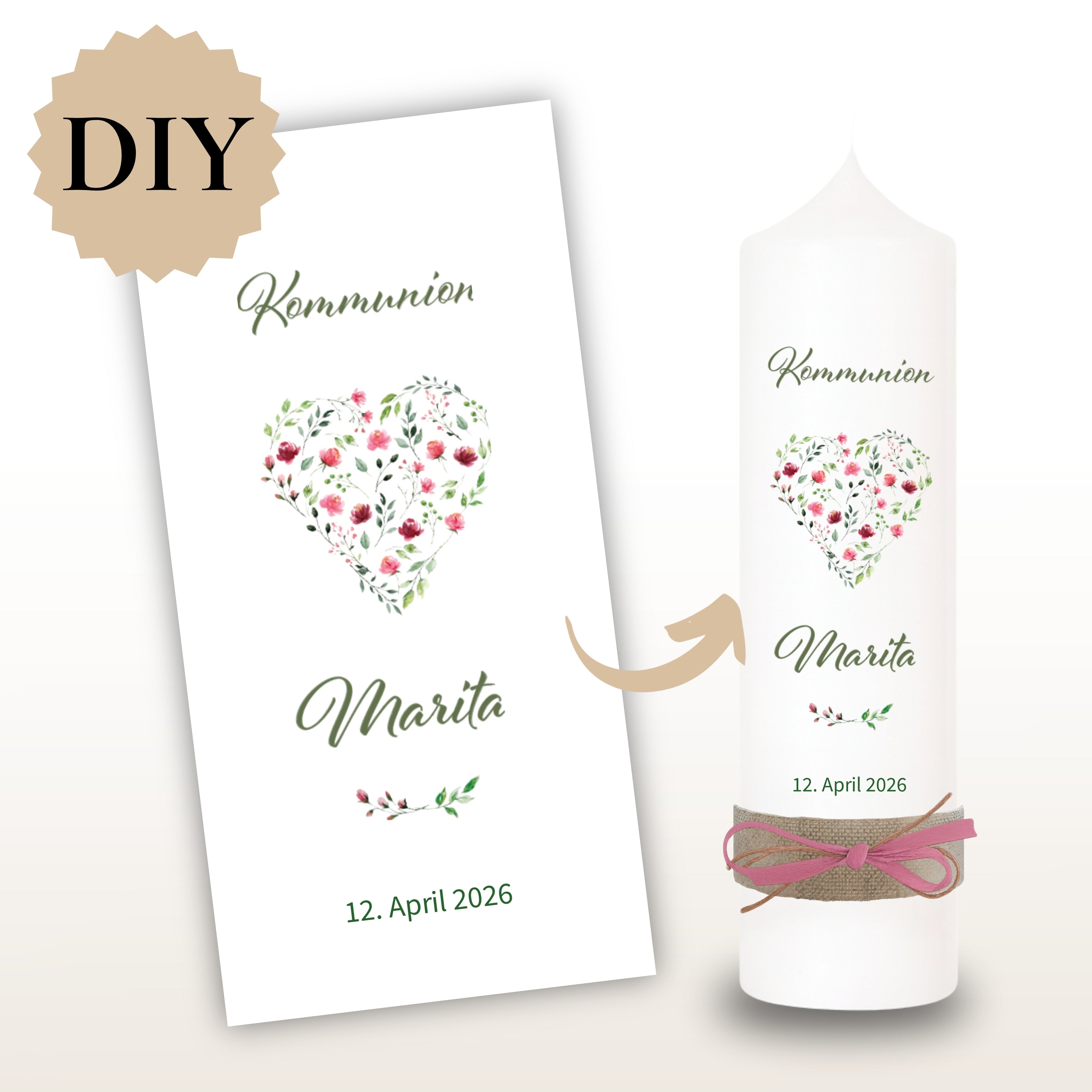 Kerzenfolie Kommunionkerze "Marita" - personalisiert