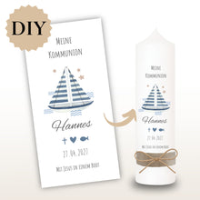 Lade das Bild in den Galerie-Viewer, Kerzenfolie Kommunionkerze "Matheo" - personalisiert

