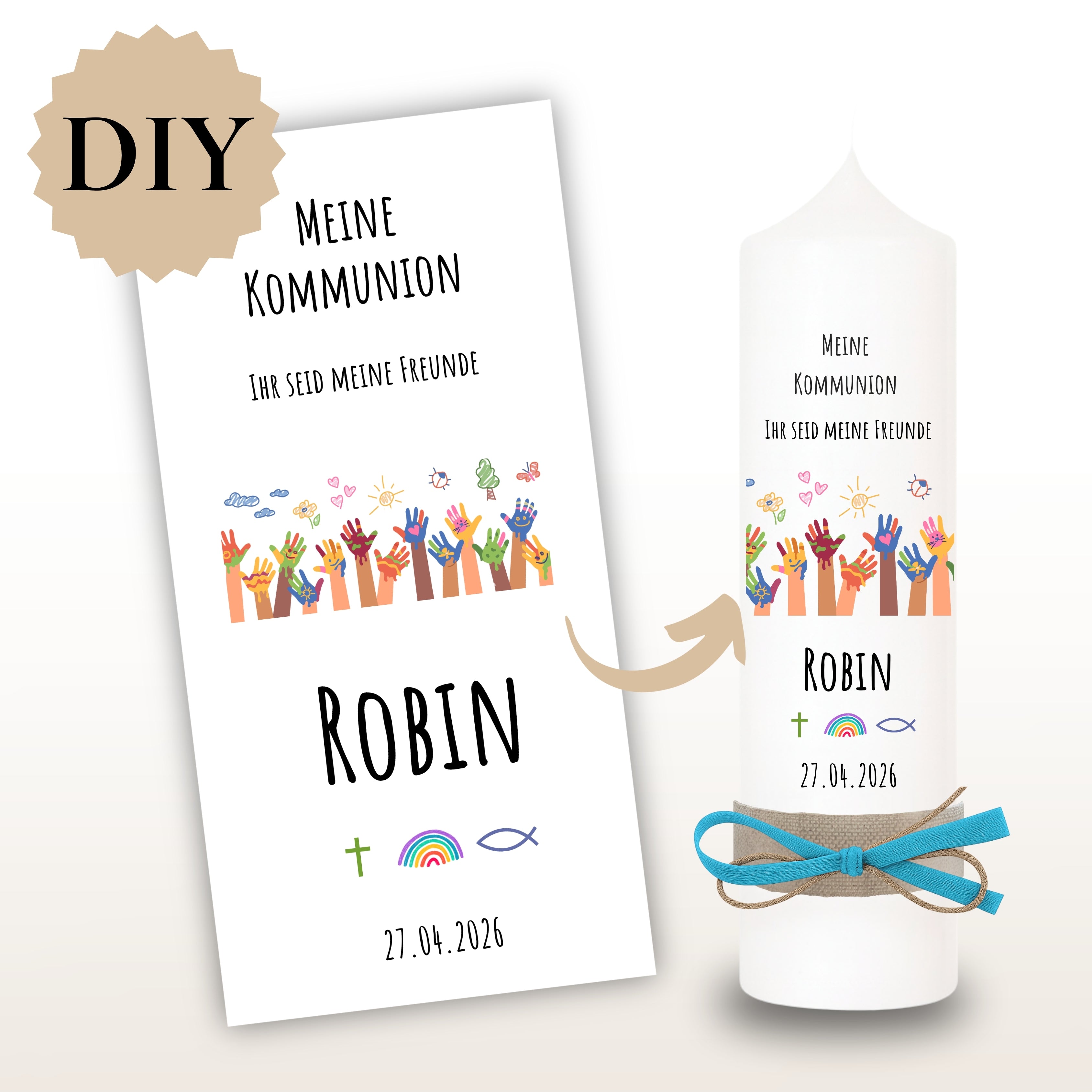 Kerzenfolie Kommunionkerze "Robin" - personalisiert