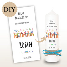 Lade das Bild in den Galerie-Viewer, Kerzenfolie Kommunionkerze "Robin" - personalisiert
