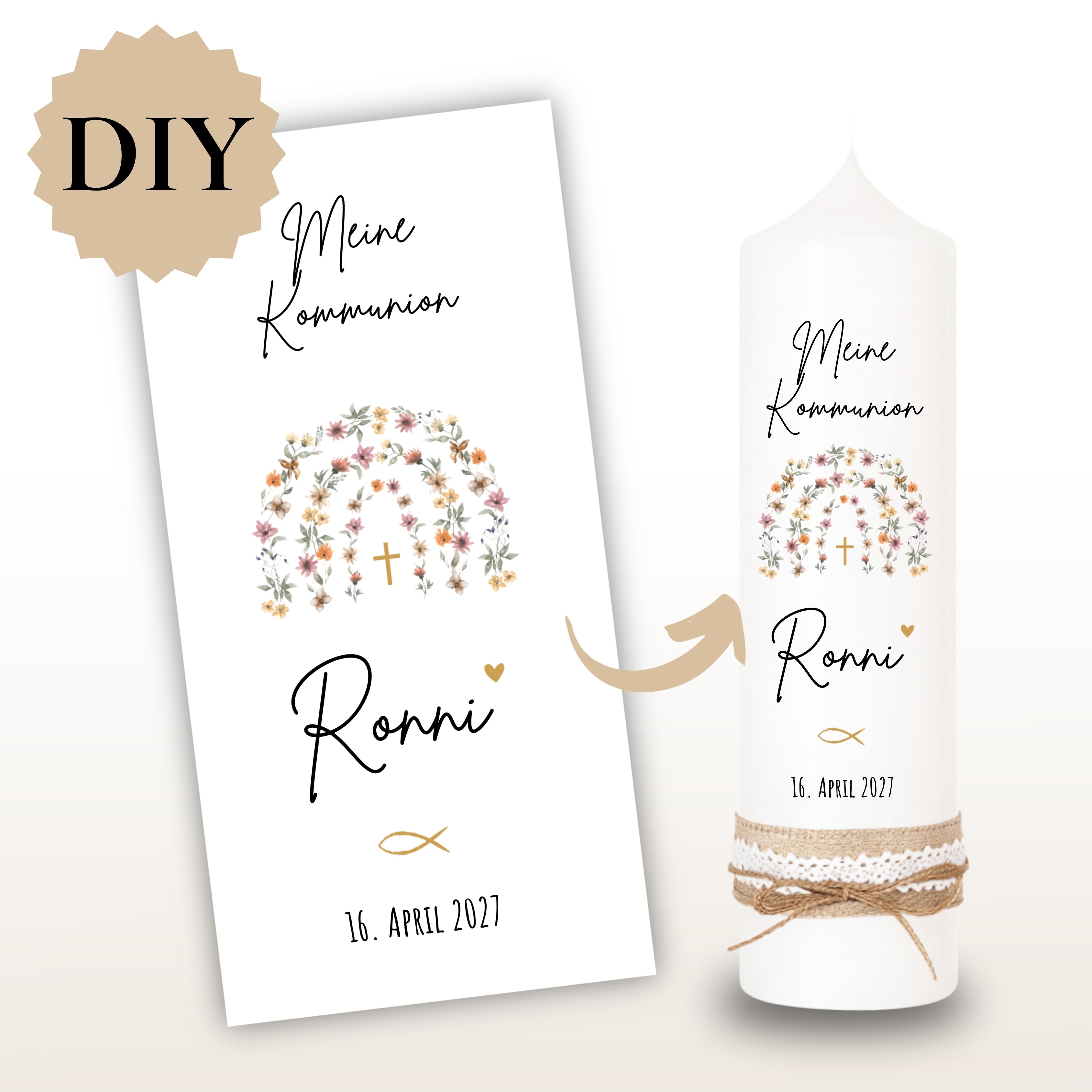 Kerzenfolie Kommunionkerze "Ronni" - personalisiert