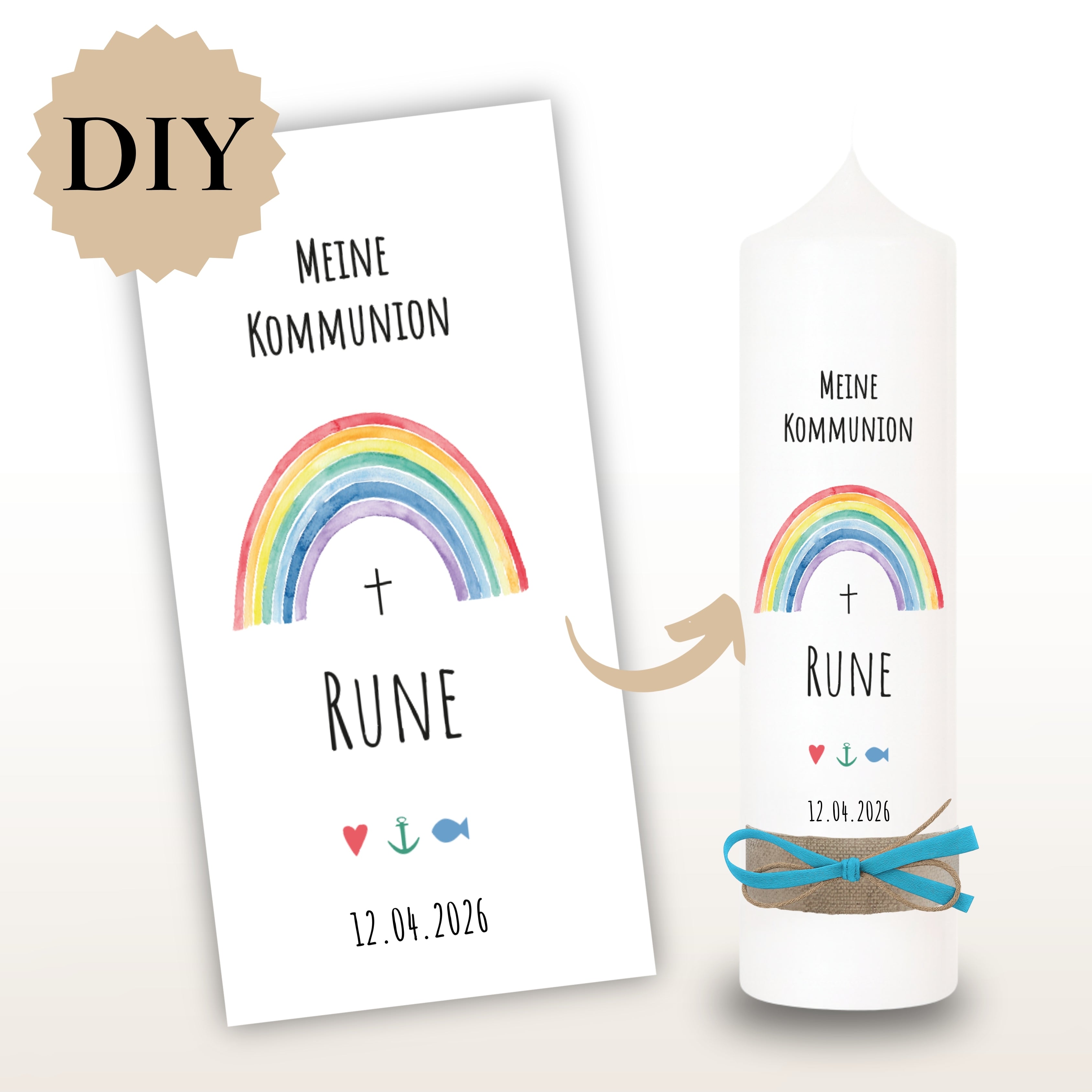 Kerzenfolie Kommunionkerze "Rune" - personalisiert