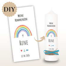 Lade das Bild in den Galerie-Viewer, Kerzenfolie Kommunionkerze "Rune" - personalisiert
