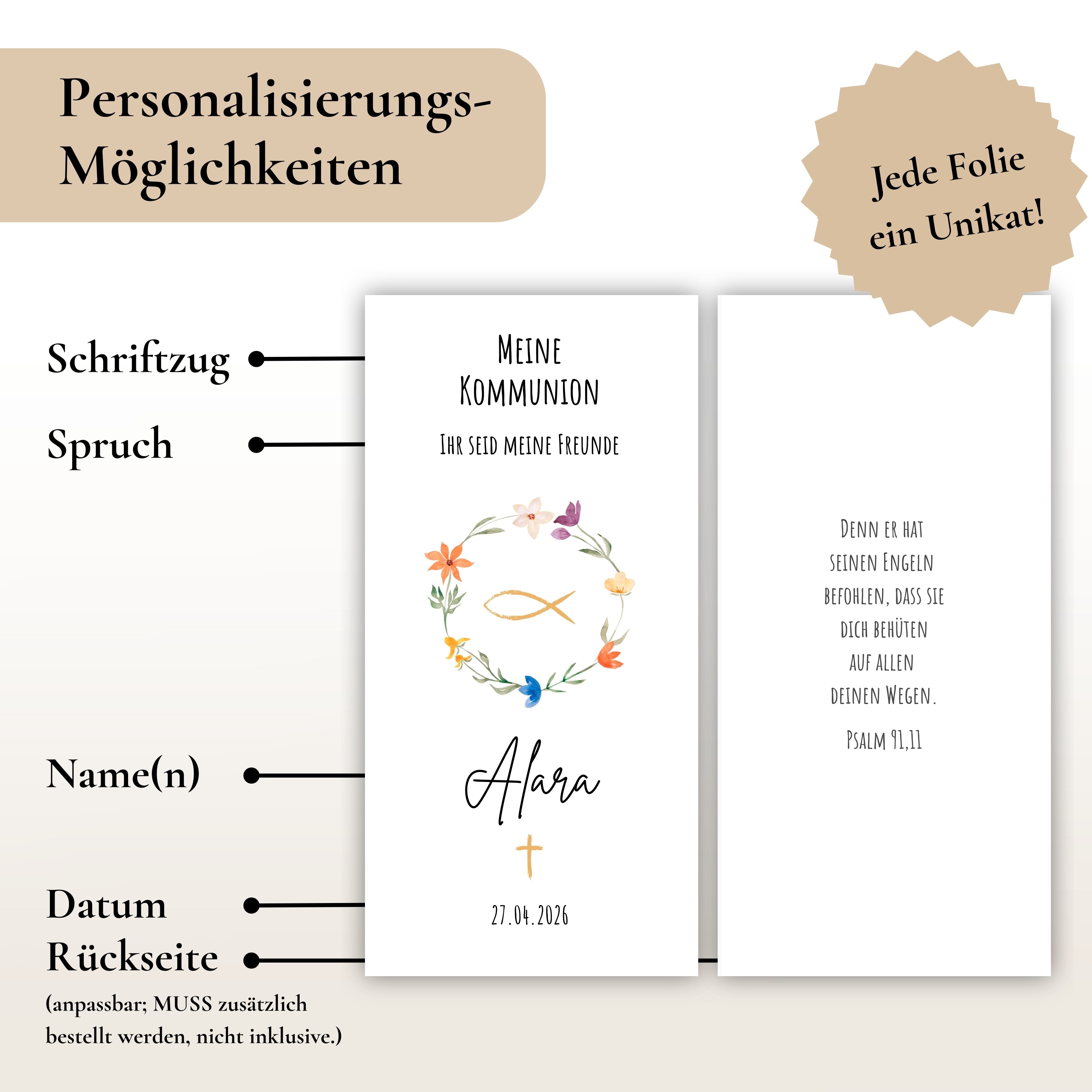 Kerzenfolie Kommunionkerze "Alara" - personalisiert
