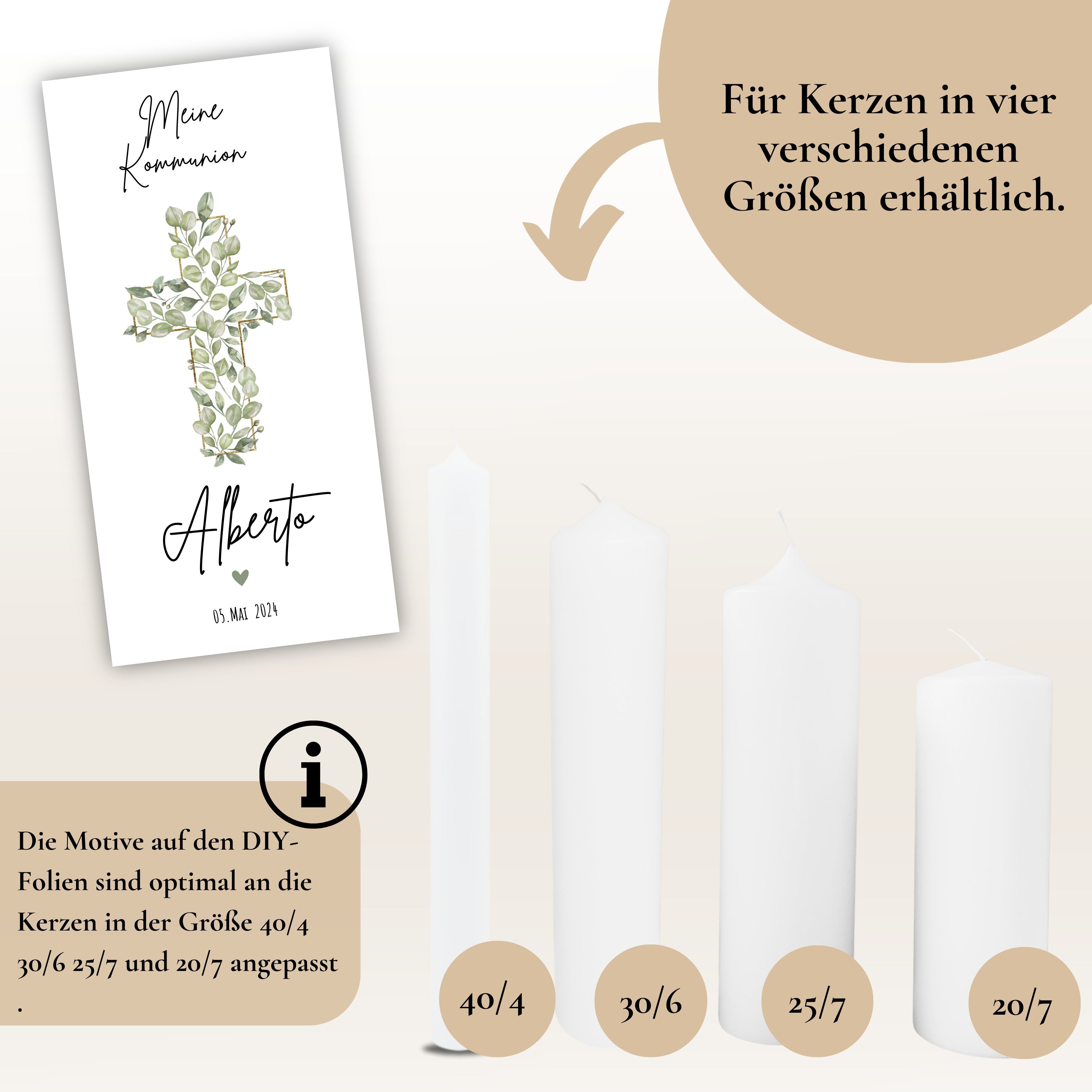 Kerzenfolie Kommunionkerze "Alberto" - personalisiert