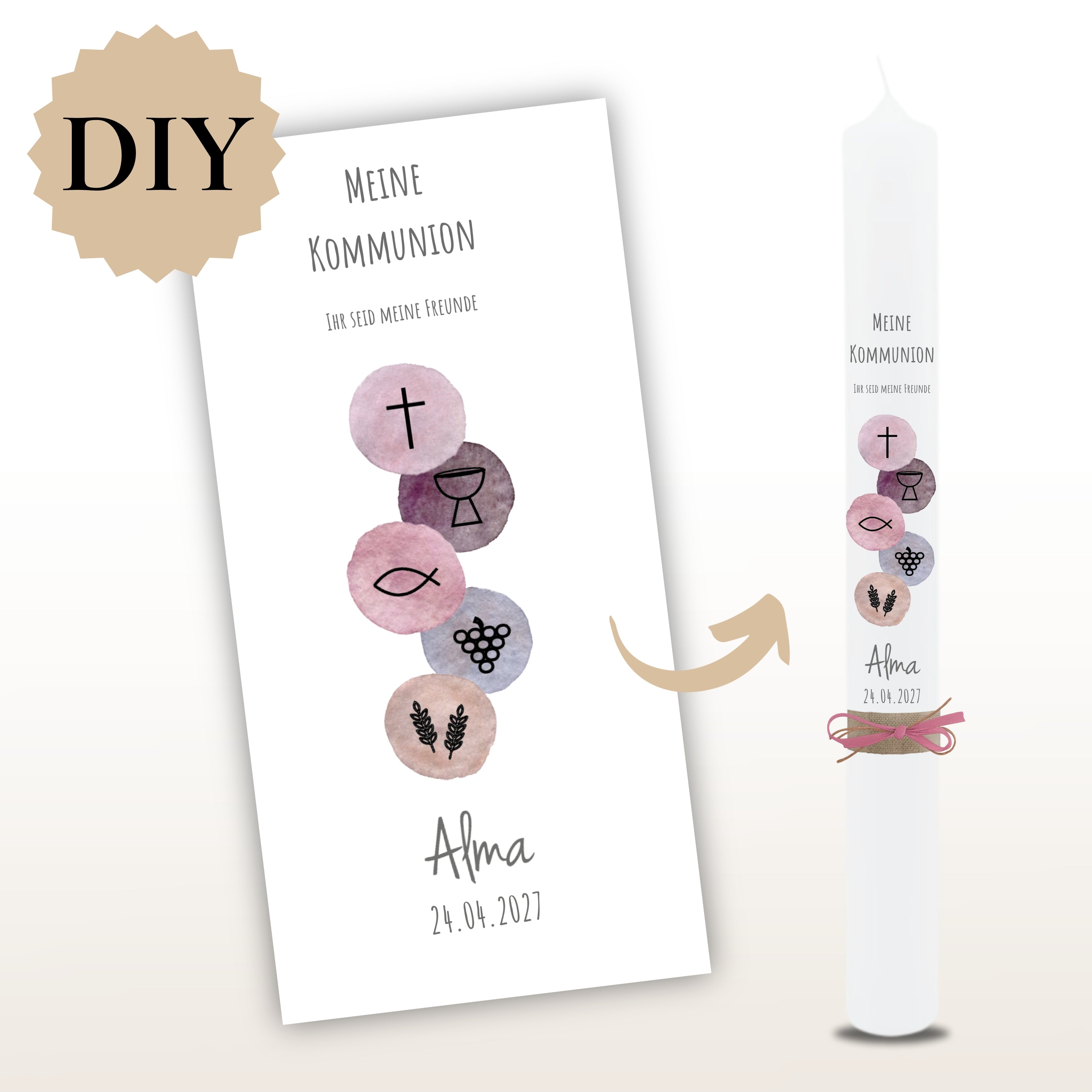Kerzenfolie Kommunionkerze "Alma" - personalisiert
