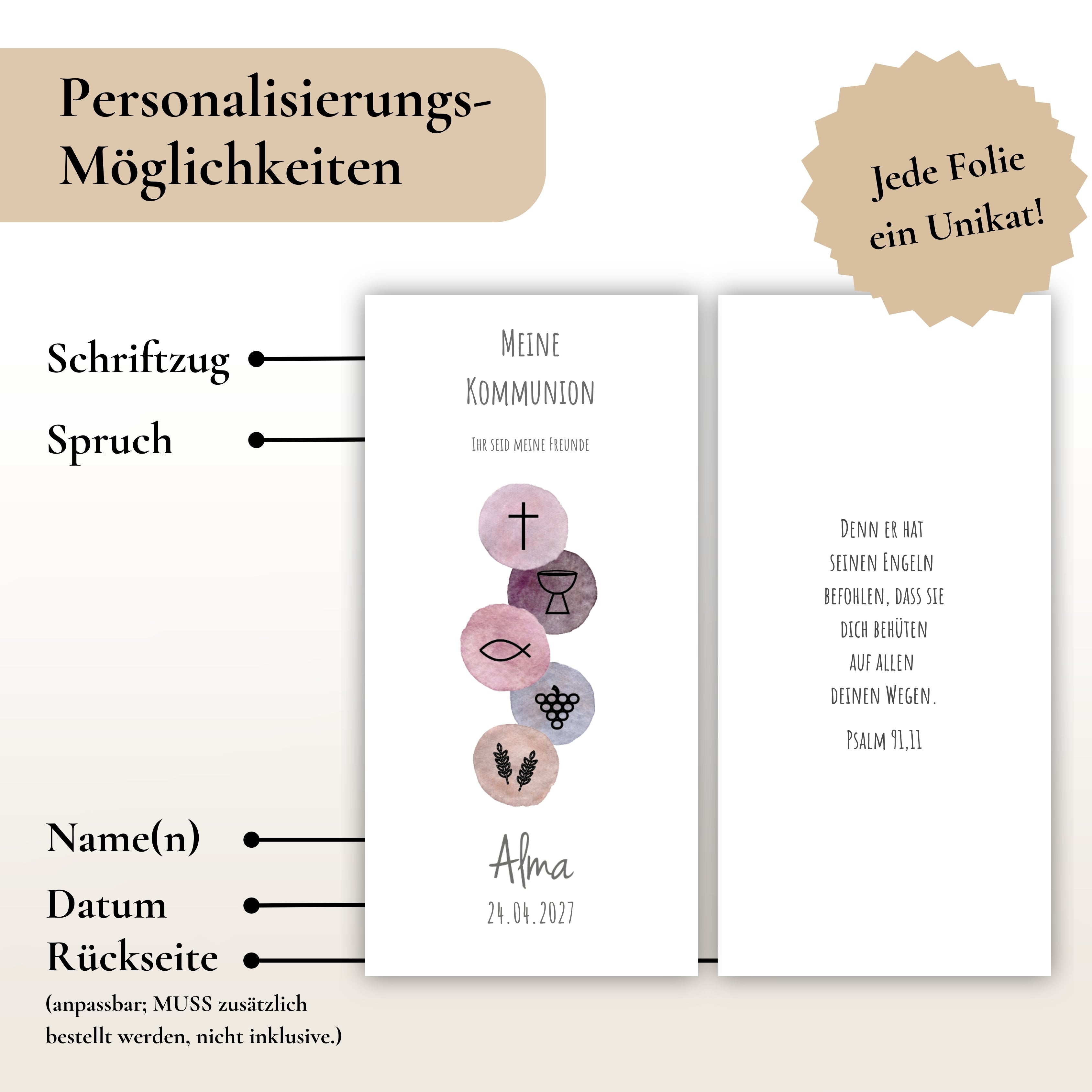 Kerzenfolie Kommunionkerze "Alma" - personalisiert