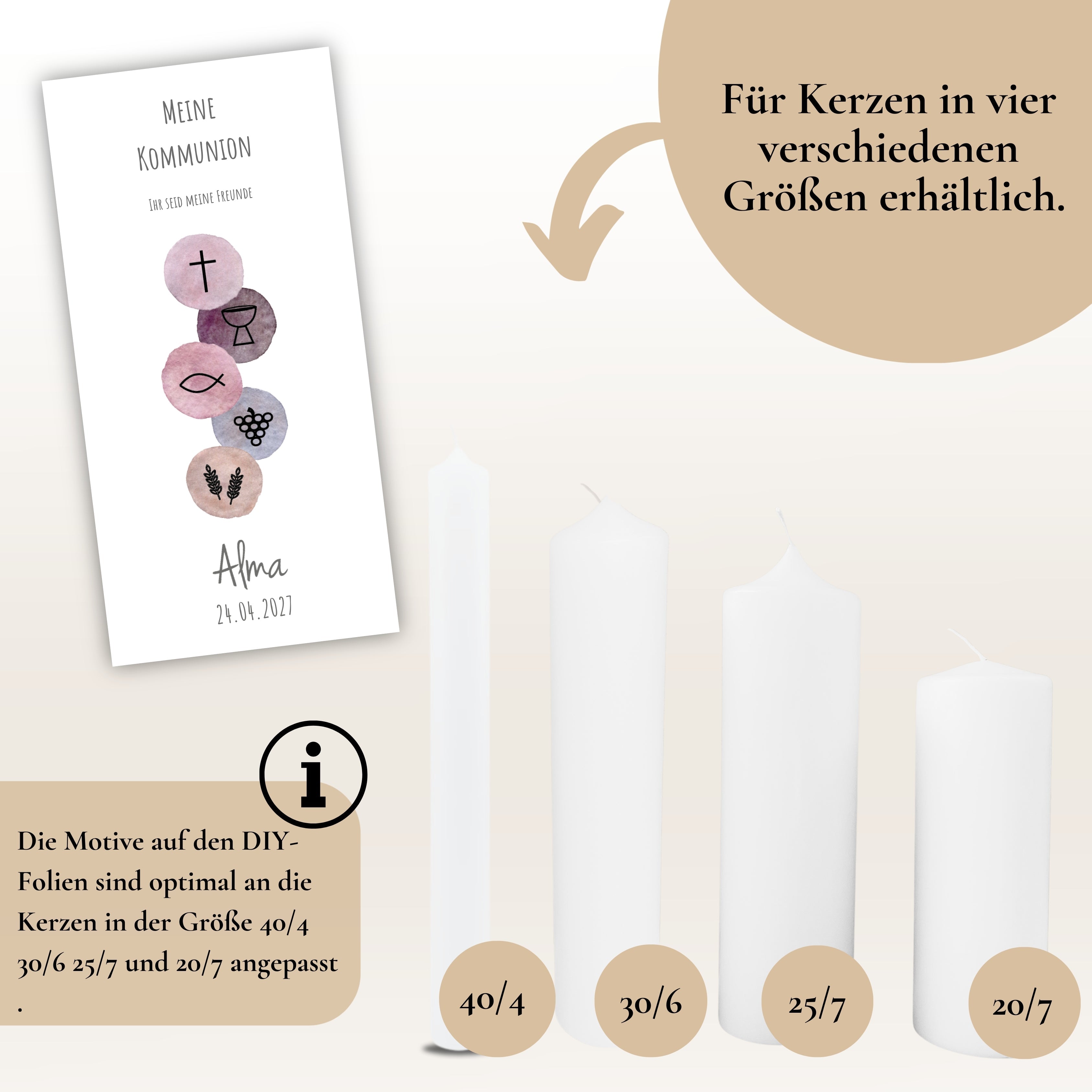 Kerzenfolie Kommunionkerze "Alma" - personalisiert