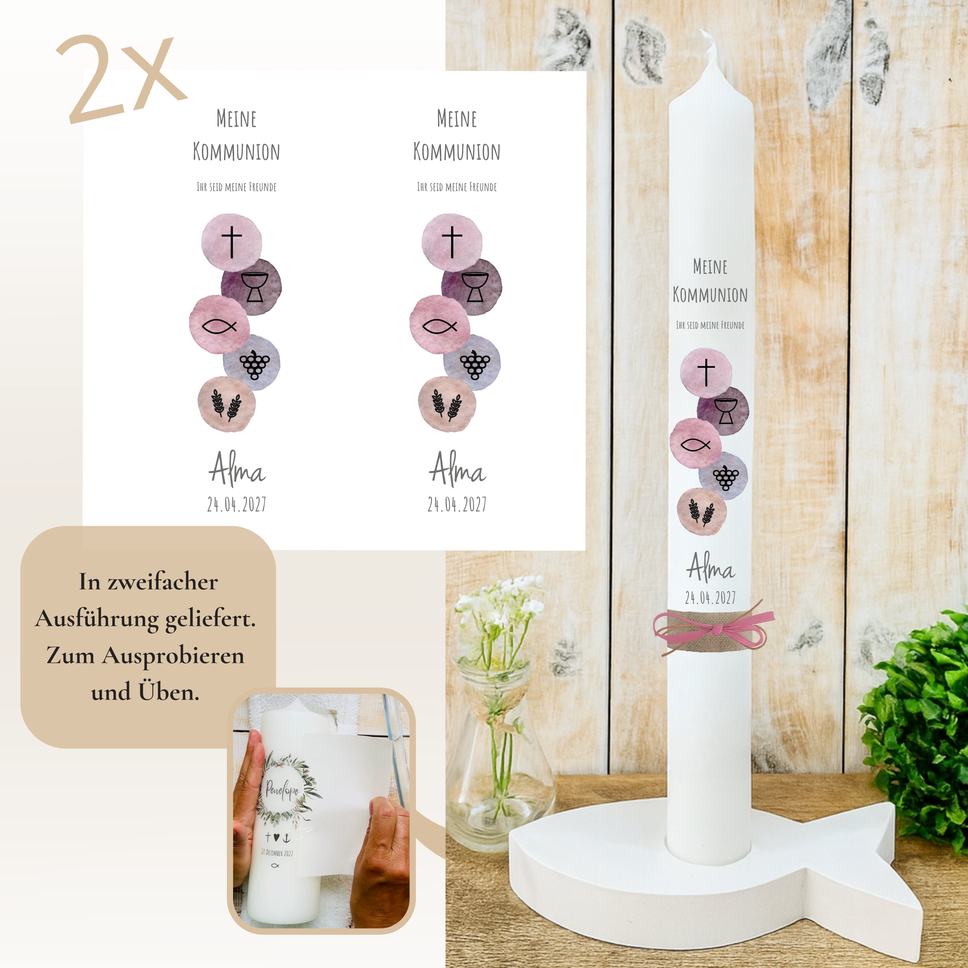 Kerzenfolie Kommunionkerze "Alma" - personalisiert