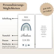 Lade das Bild in den Galerie-Viewer, Kerzenfolie Kommunionkerze "Andrea" Eukalyptus Regenbogen - personalisiert
