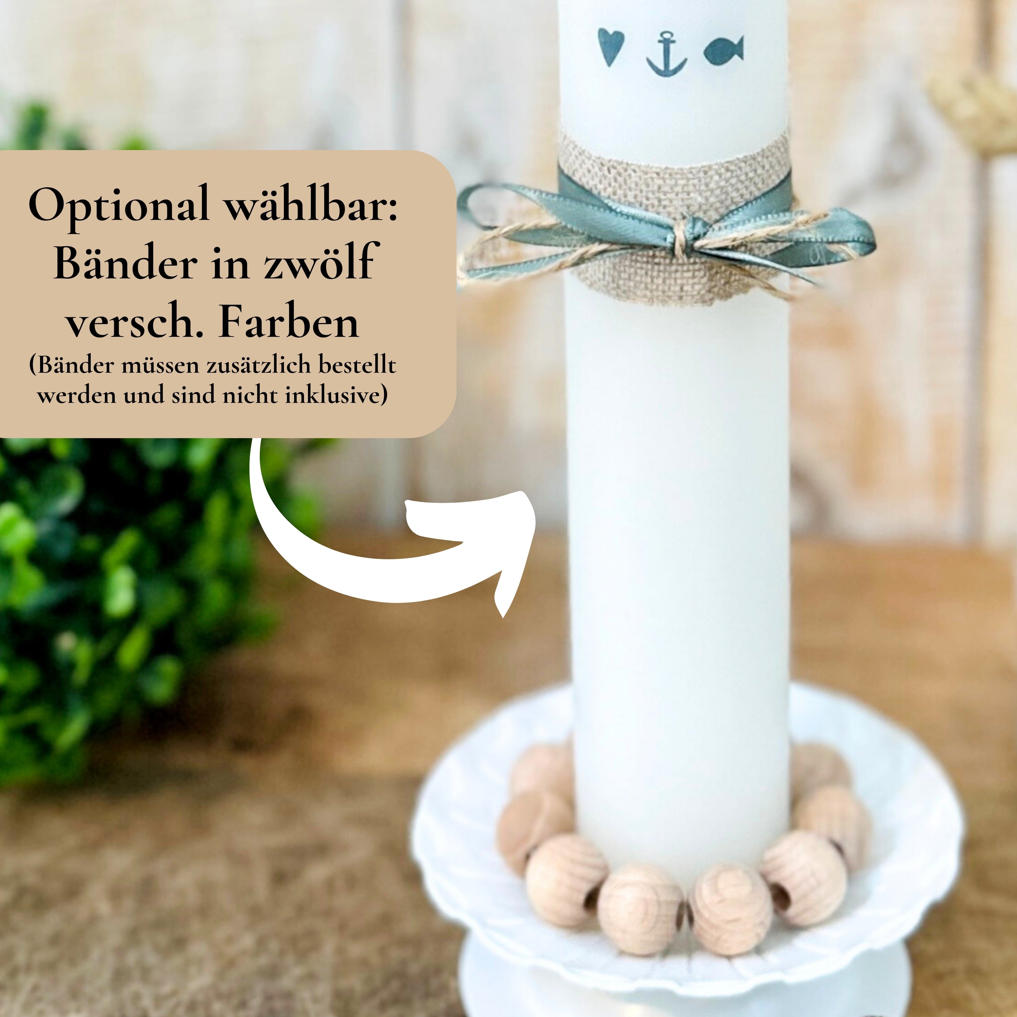 Kerzenfolie Kommunionkerze "Andrea" Eukalyptus Regenbogen - personalisiert