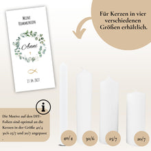 Lade das Bild in den Galerie-Viewer, Kerzenfolie Kommunionkerze "Anni" Eukalyptuskranz - personalisiert
