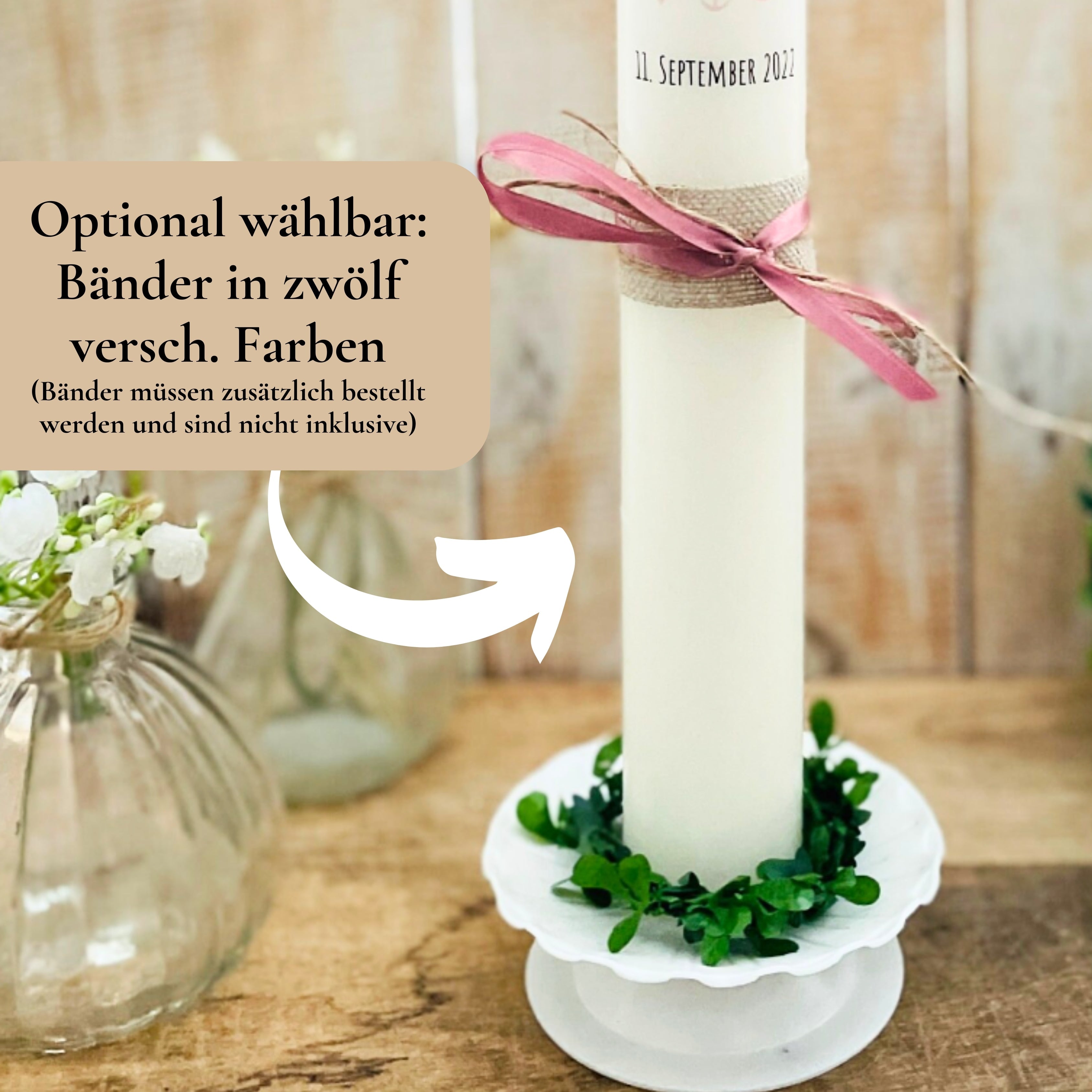 Kerzenfolie Kommunionkerze "Antonella" Blumen Regenbogen - personalisiert