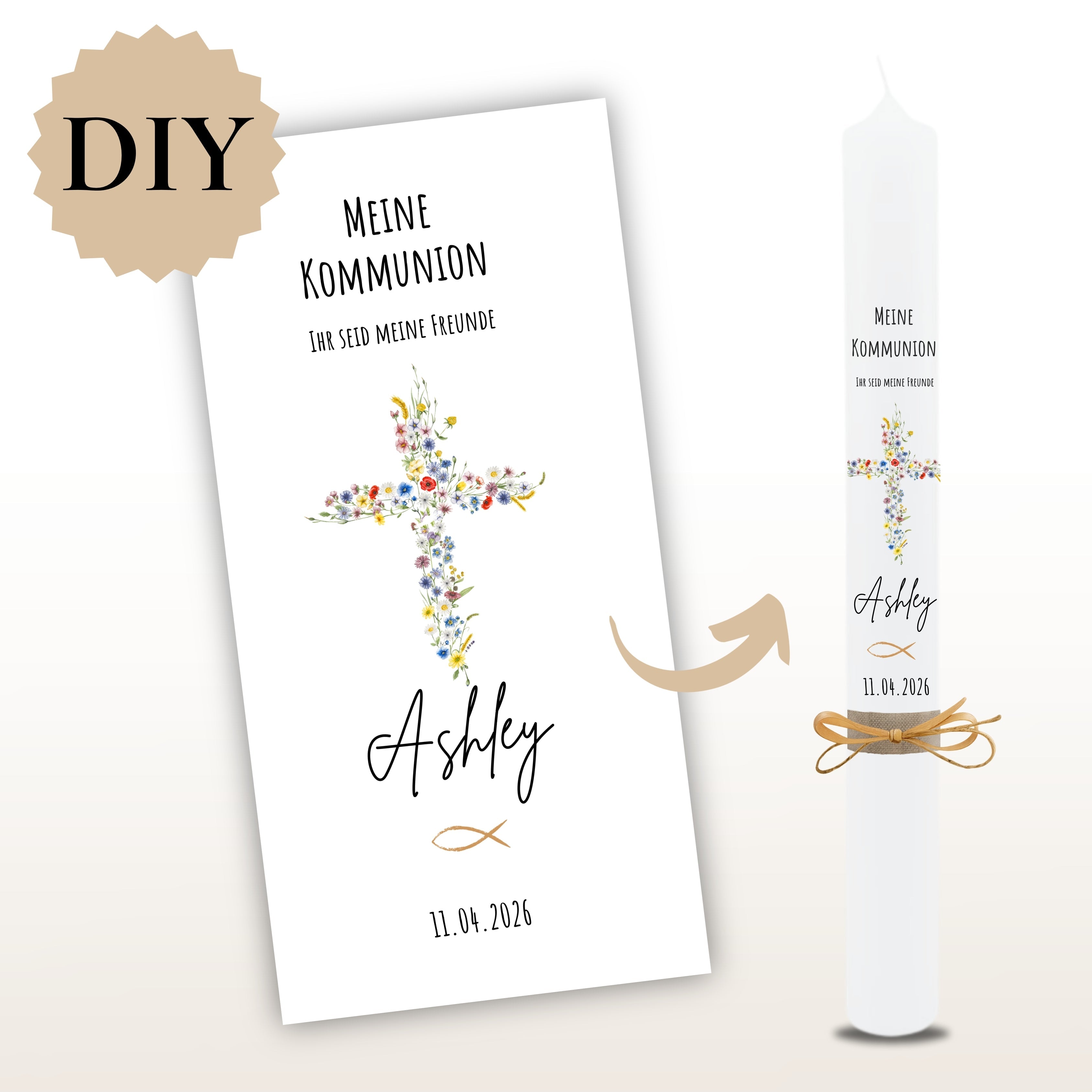 Kerzenfolie Kommunionkerze "Ashley" - personalisiert