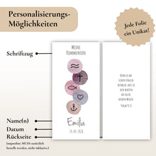 Lade das Bild in den Galerie-Viewer, Kerzenfolie Kommunionkerze "Emilia" christliche Symbole - personalisiert
