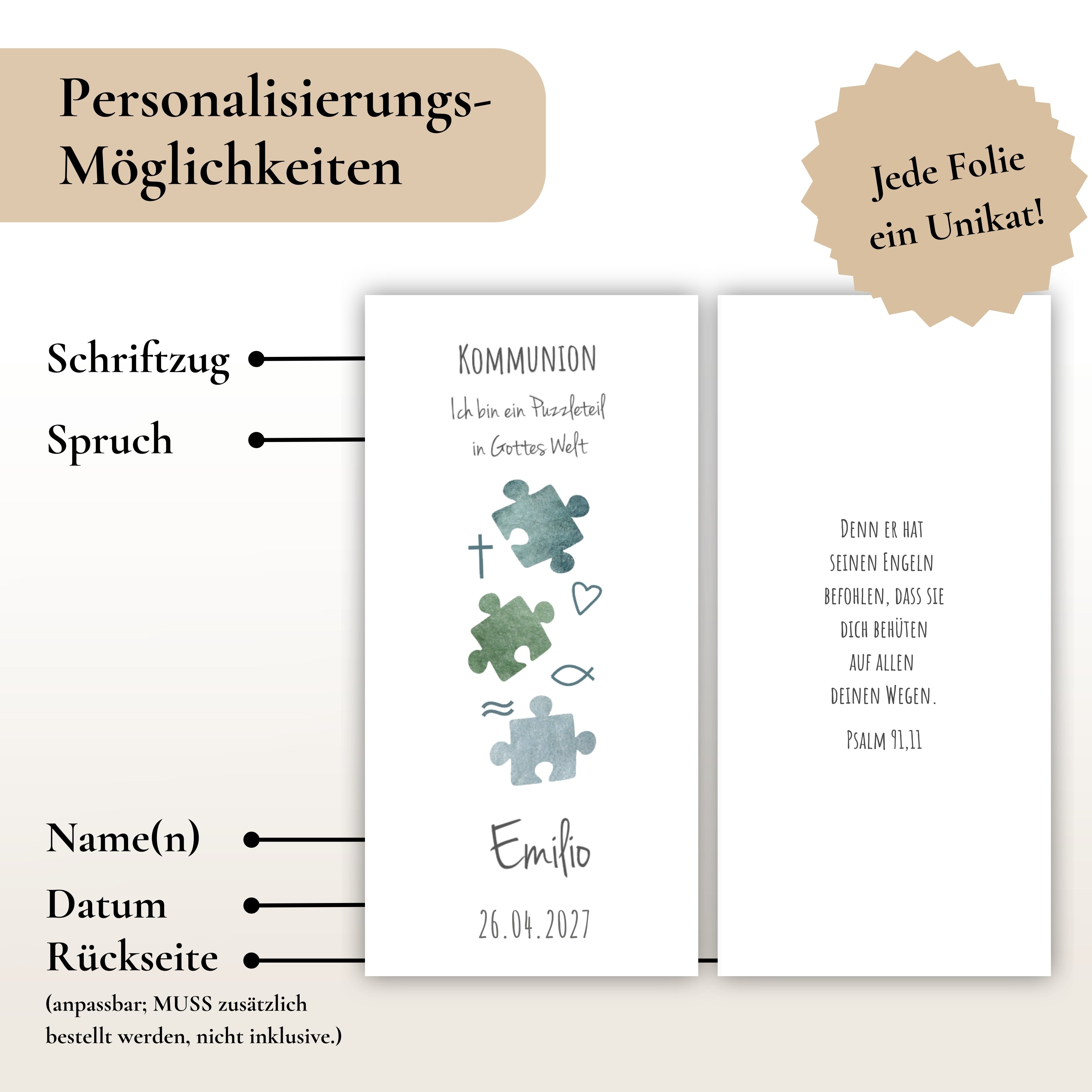 Kerzenfolie Kommunionkerze "Emilio" - personalisiert