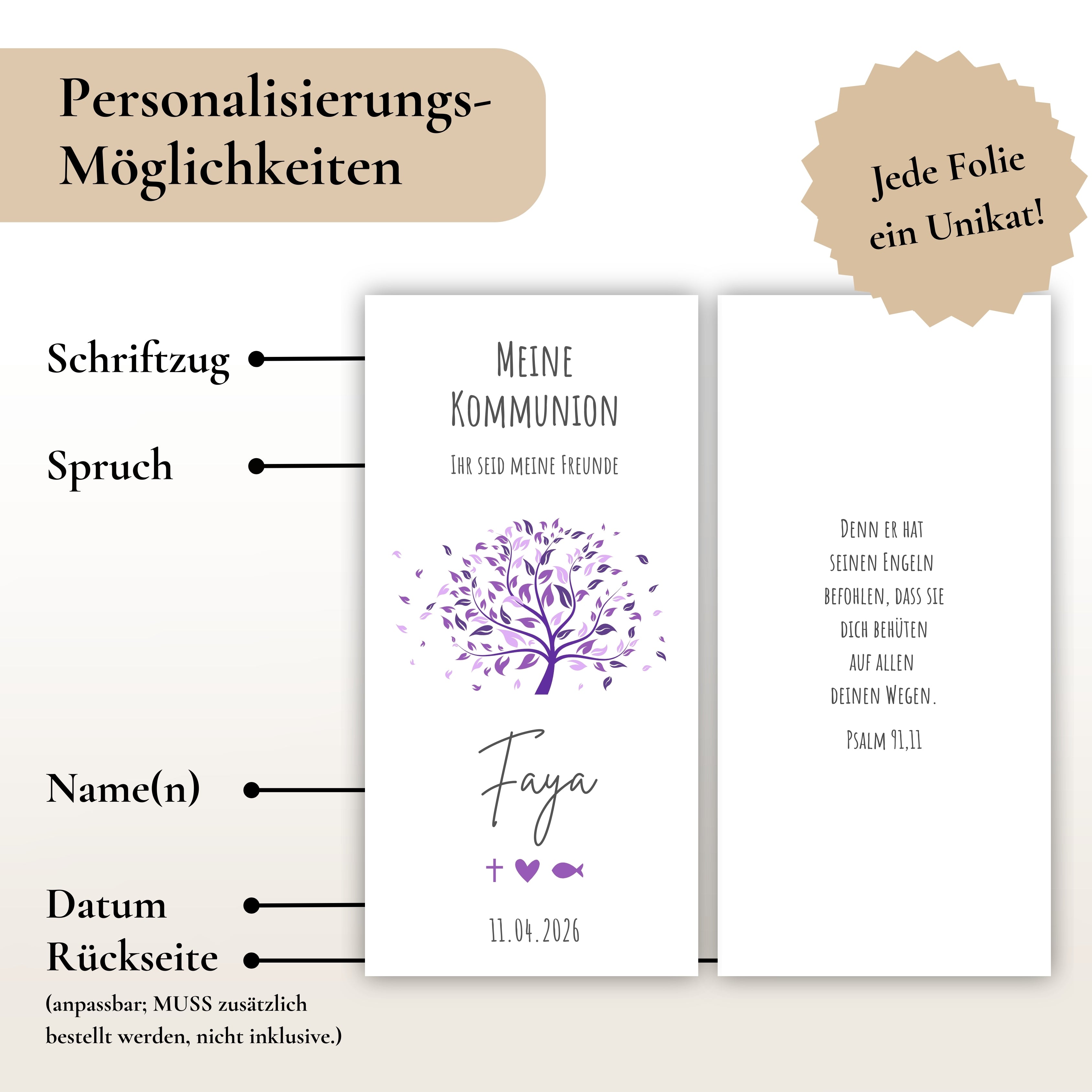 Kerzenfolie Kommunionkerze "Faya" - personalisiert