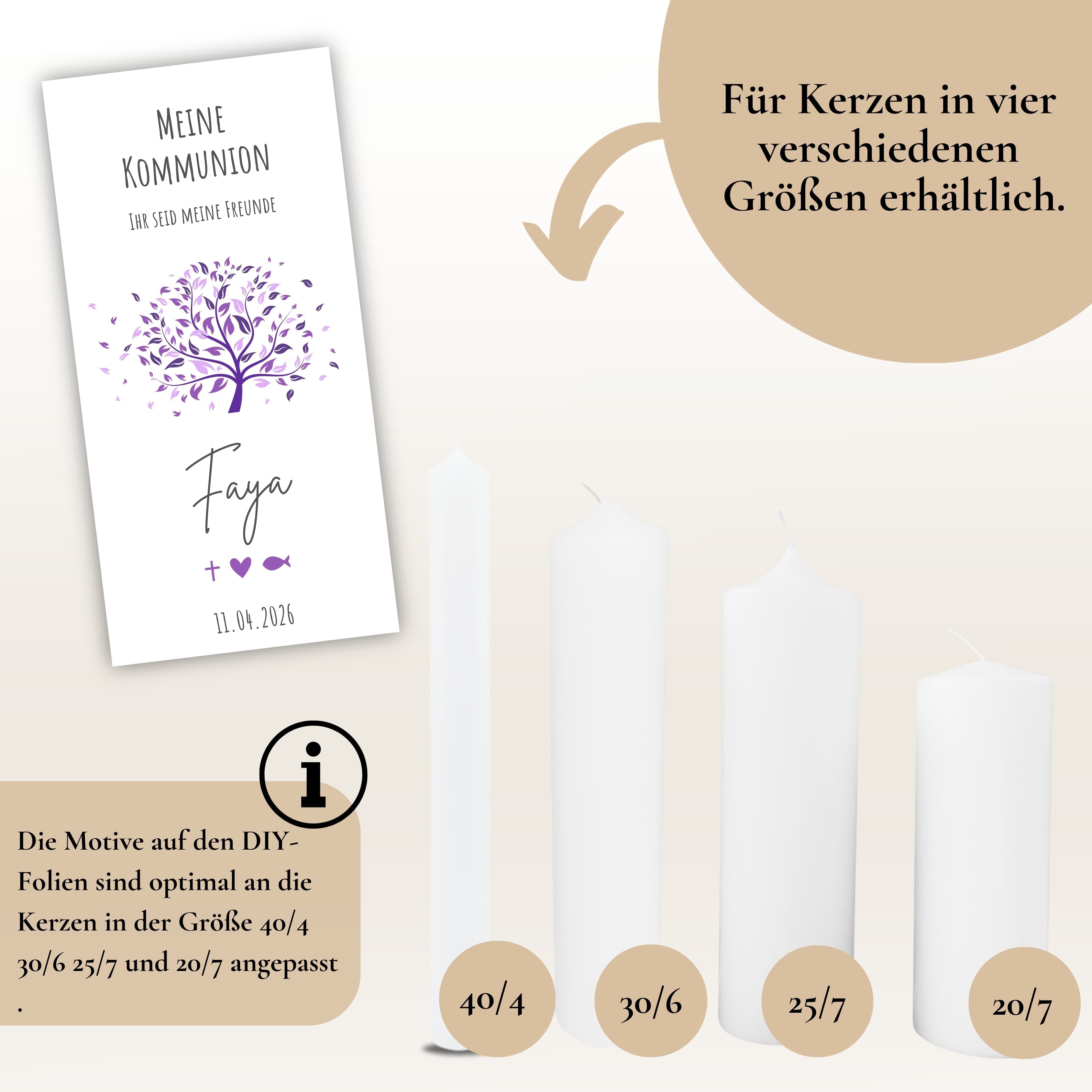 Kerzenfolie Kommunionkerze "Faya" - personalisiert