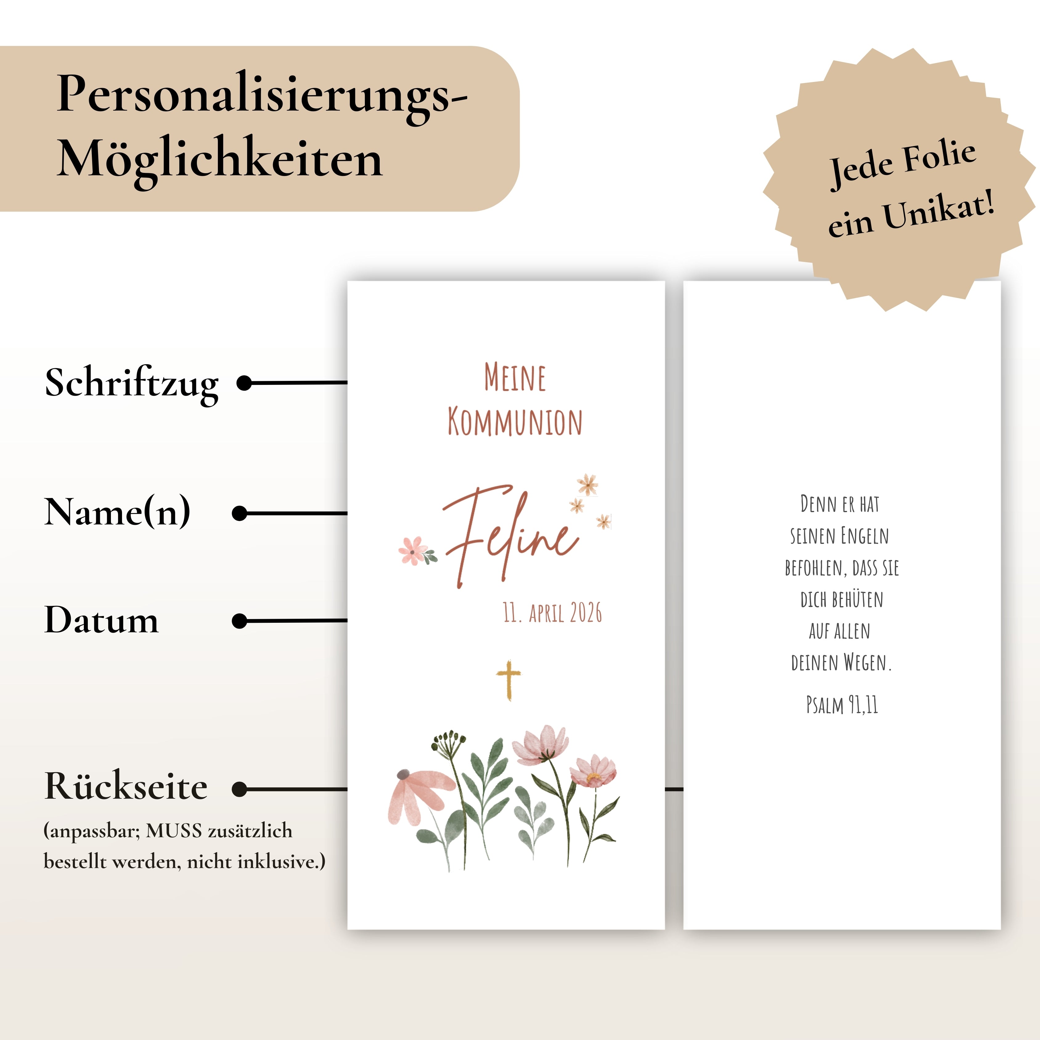 Kerzenfolie Kommunionkerze "Feline" - personalisiert