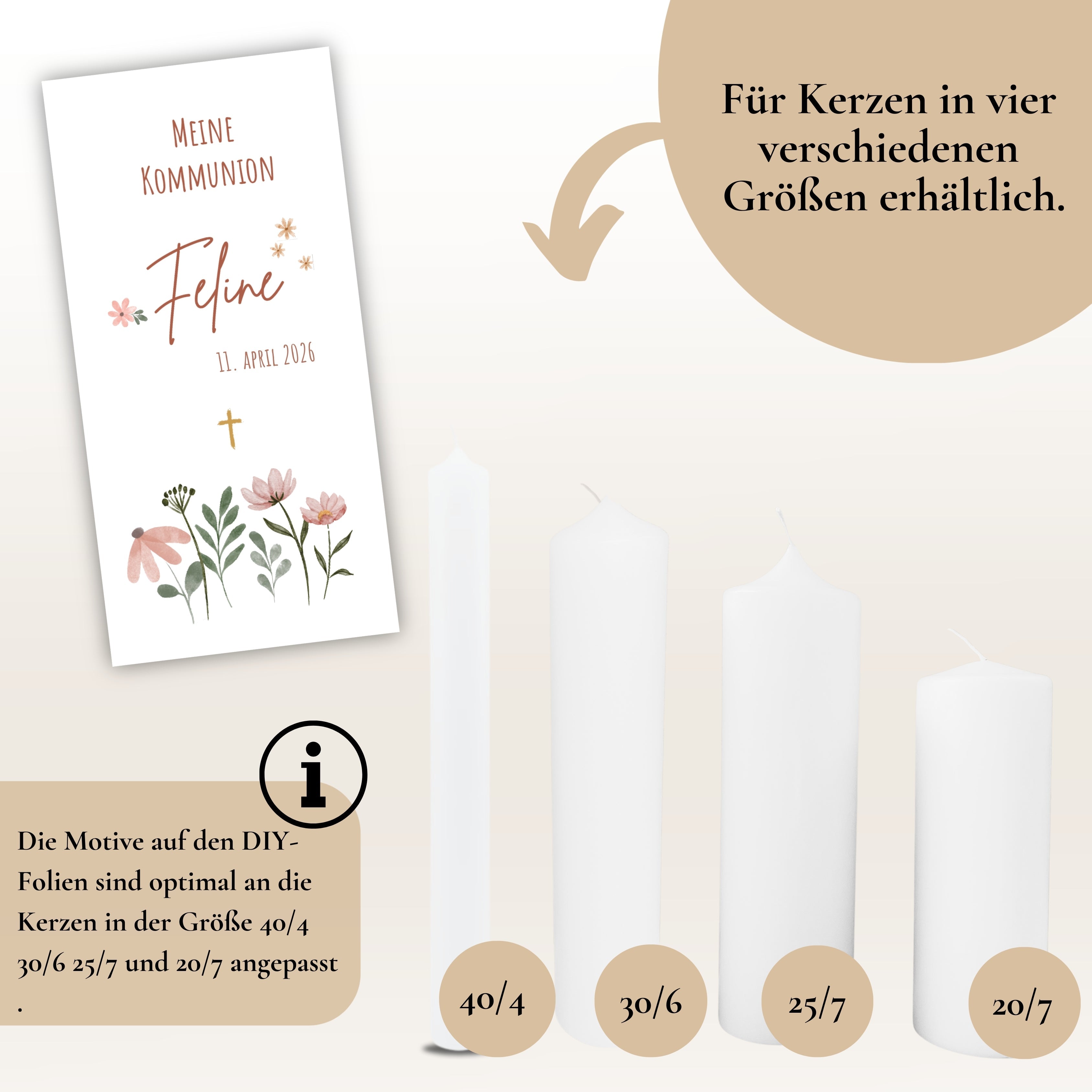 Kerzenfolie Kommunionkerze "Feline" - personalisiert