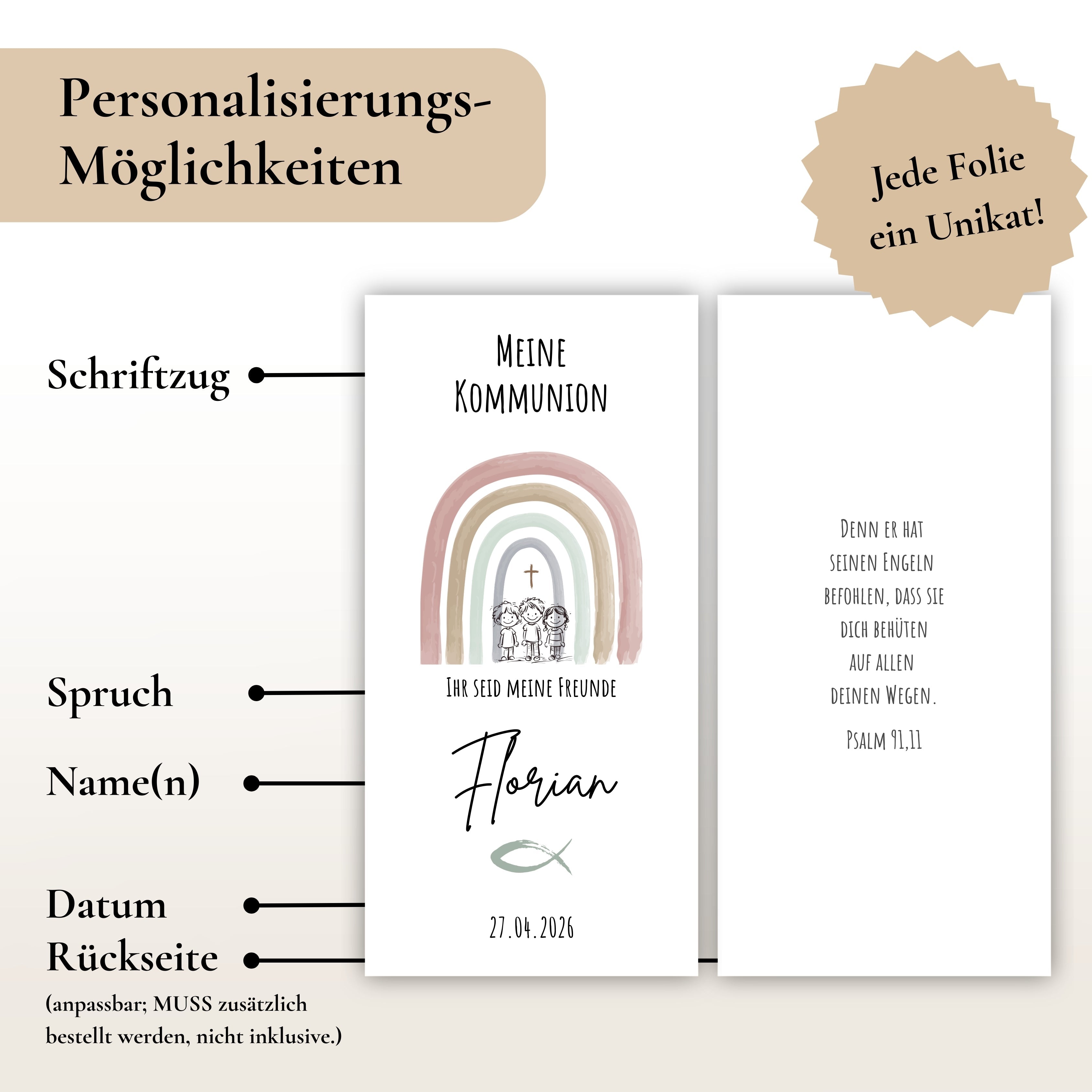 Kerzenfolie Kommunionkerze "Florian" - personalisiert