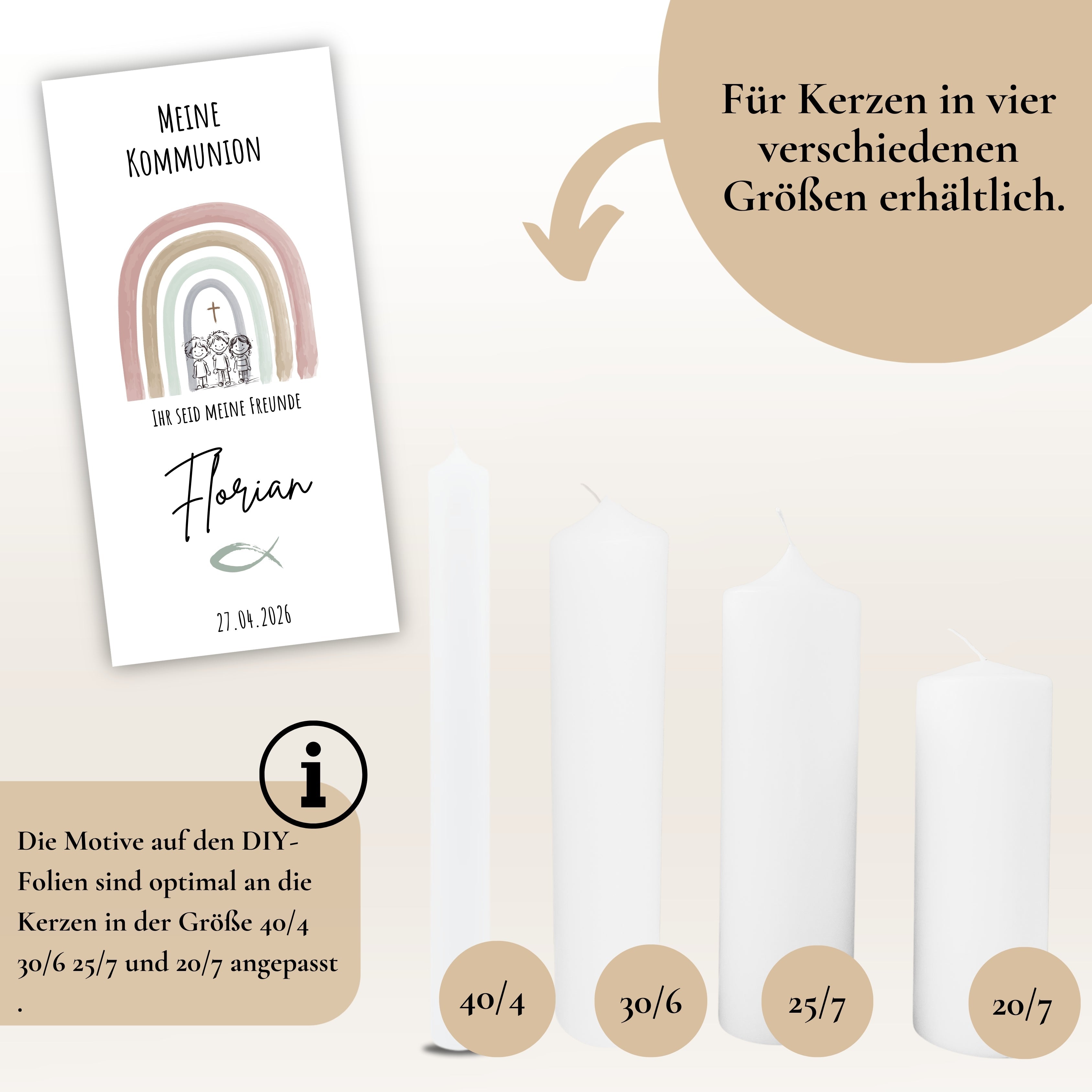 Kerzenfolie Kommunionkerze "Florian" - personalisiert