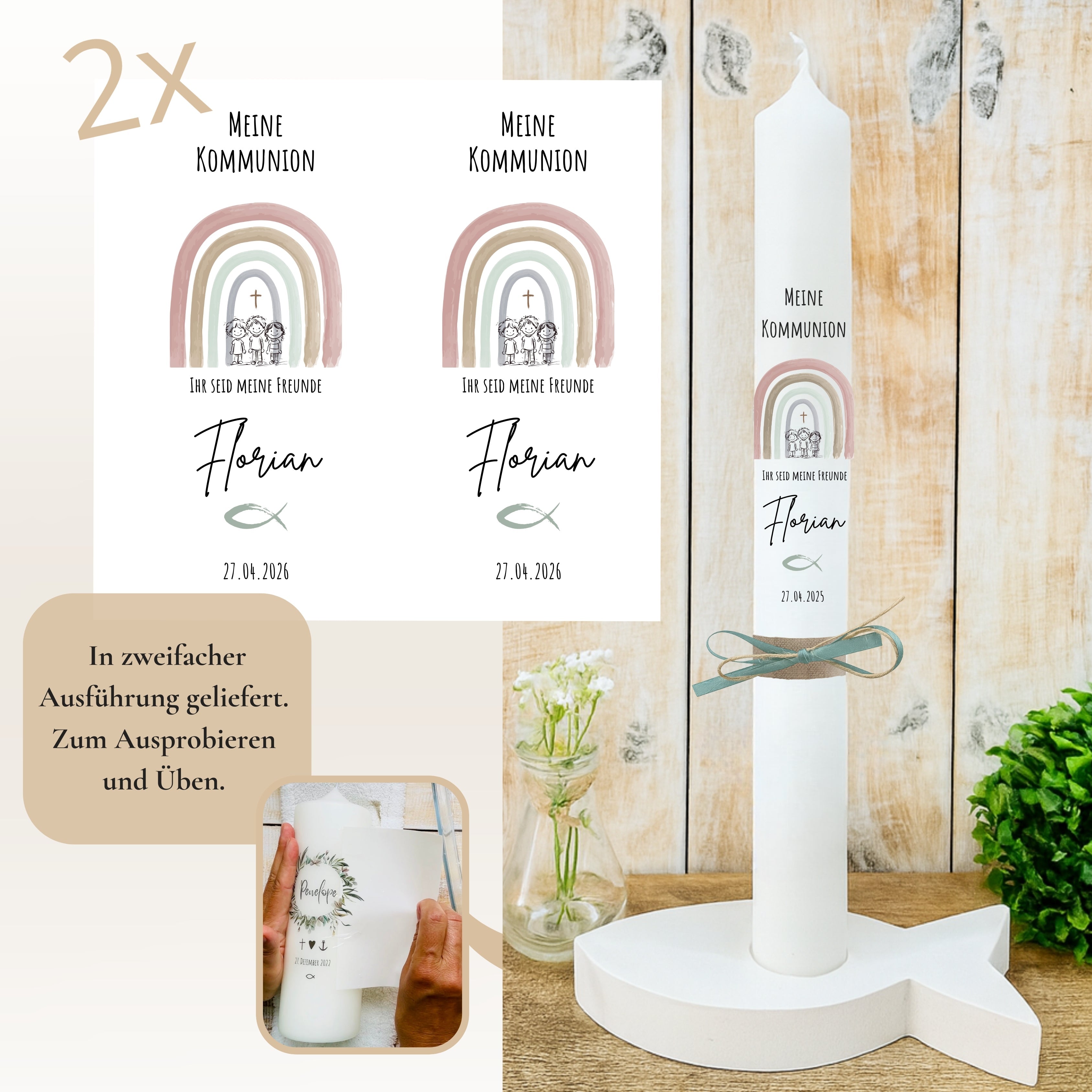Kerzenfolie Kommunionkerze "Florian" - personalisiert