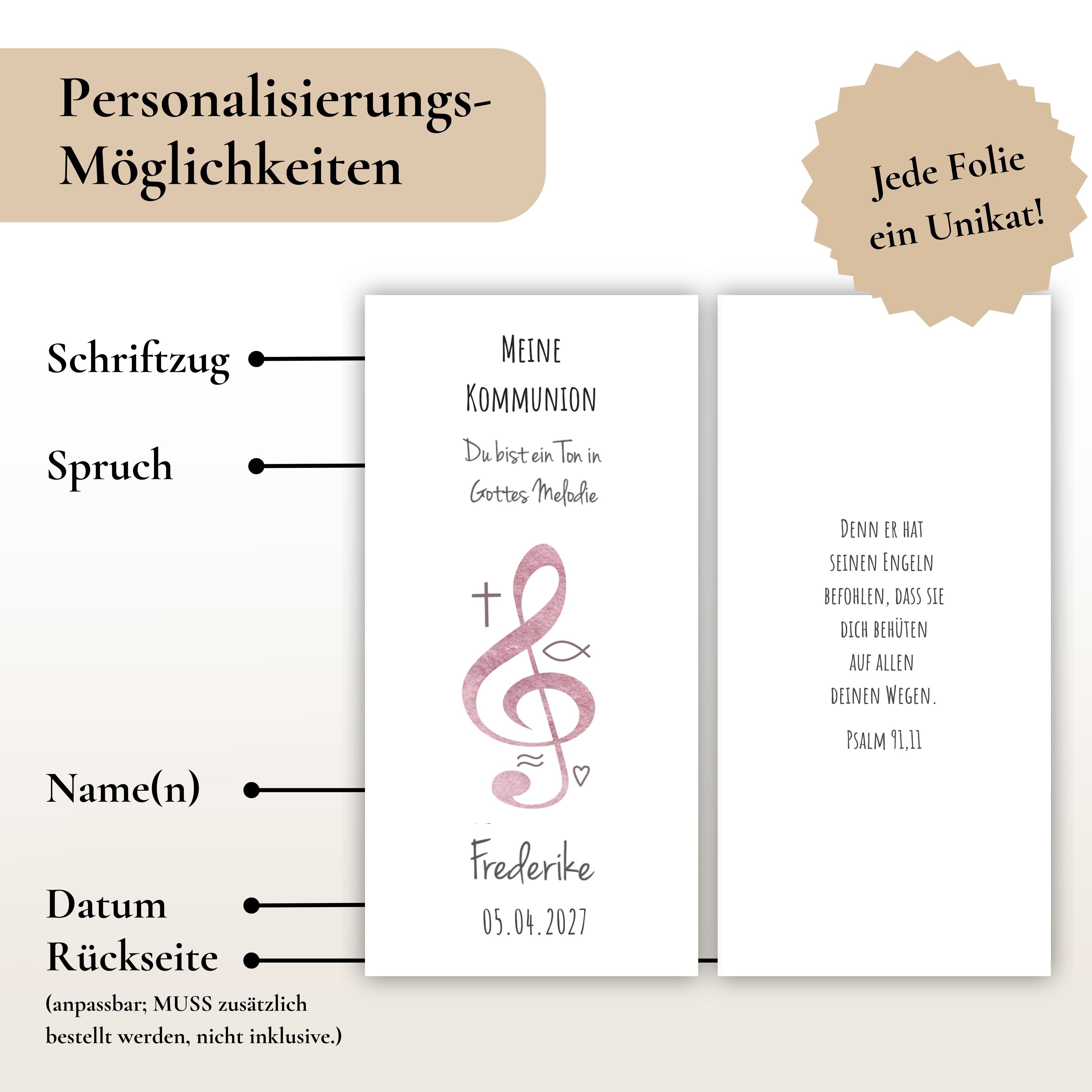 Kerzenfolie Kommunionkerze "Frederike" - personalisiert