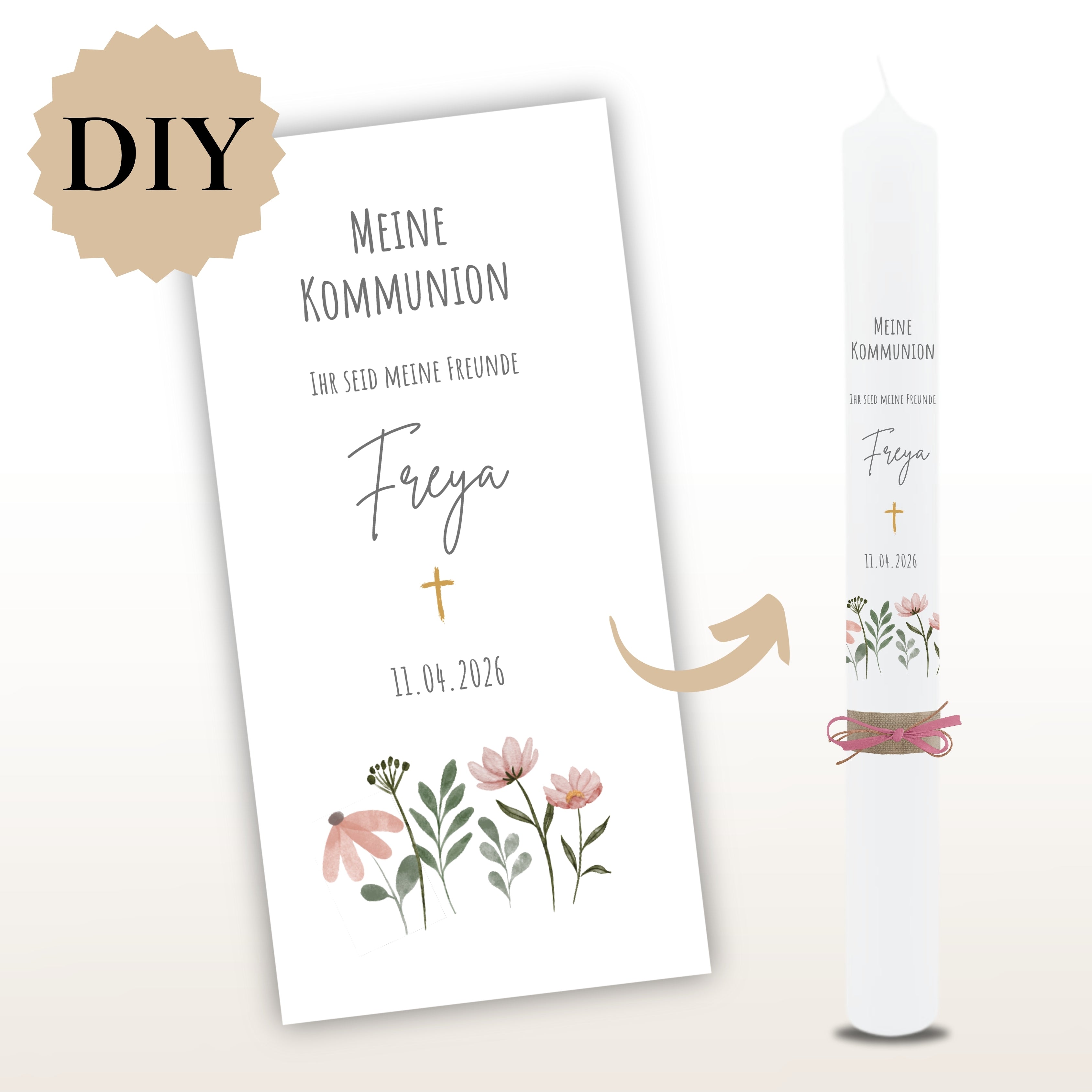 Kerzenfolie Kommunionkerze "Freya" - personalisiert