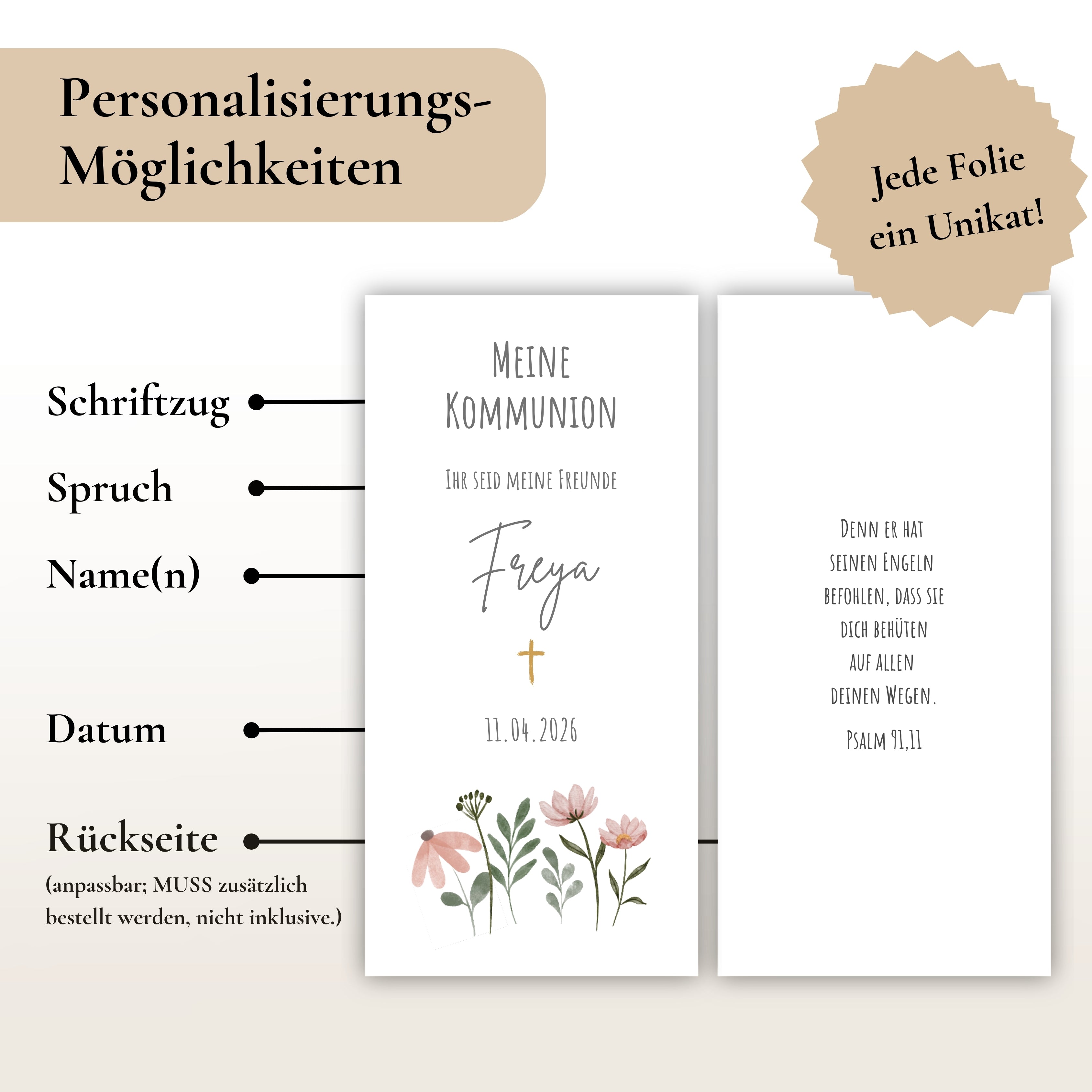 Kerzenfolie Kommunionkerze "Freya" - personalisiert