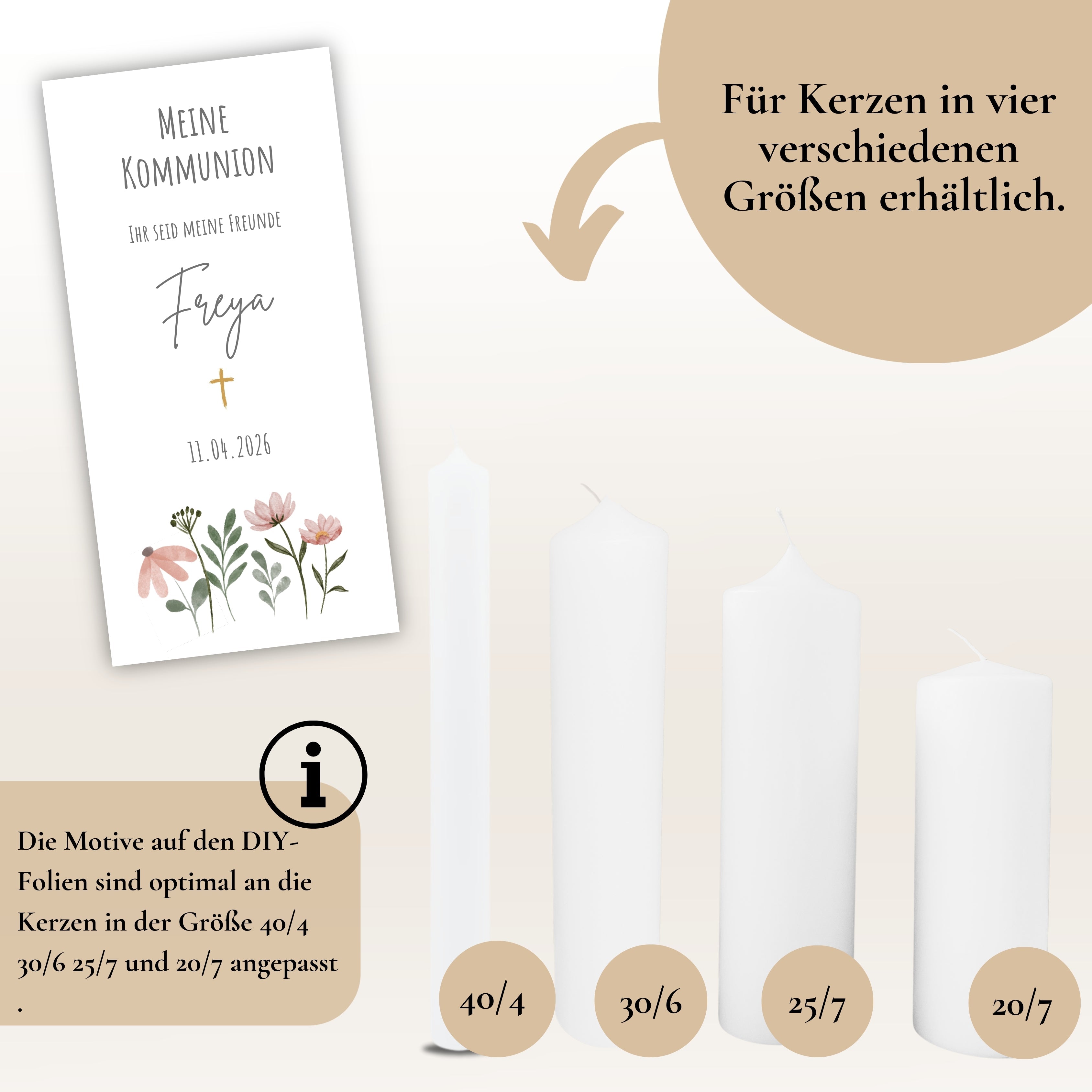 Kerzenfolie Kommunionkerze "Freya" - personalisiert