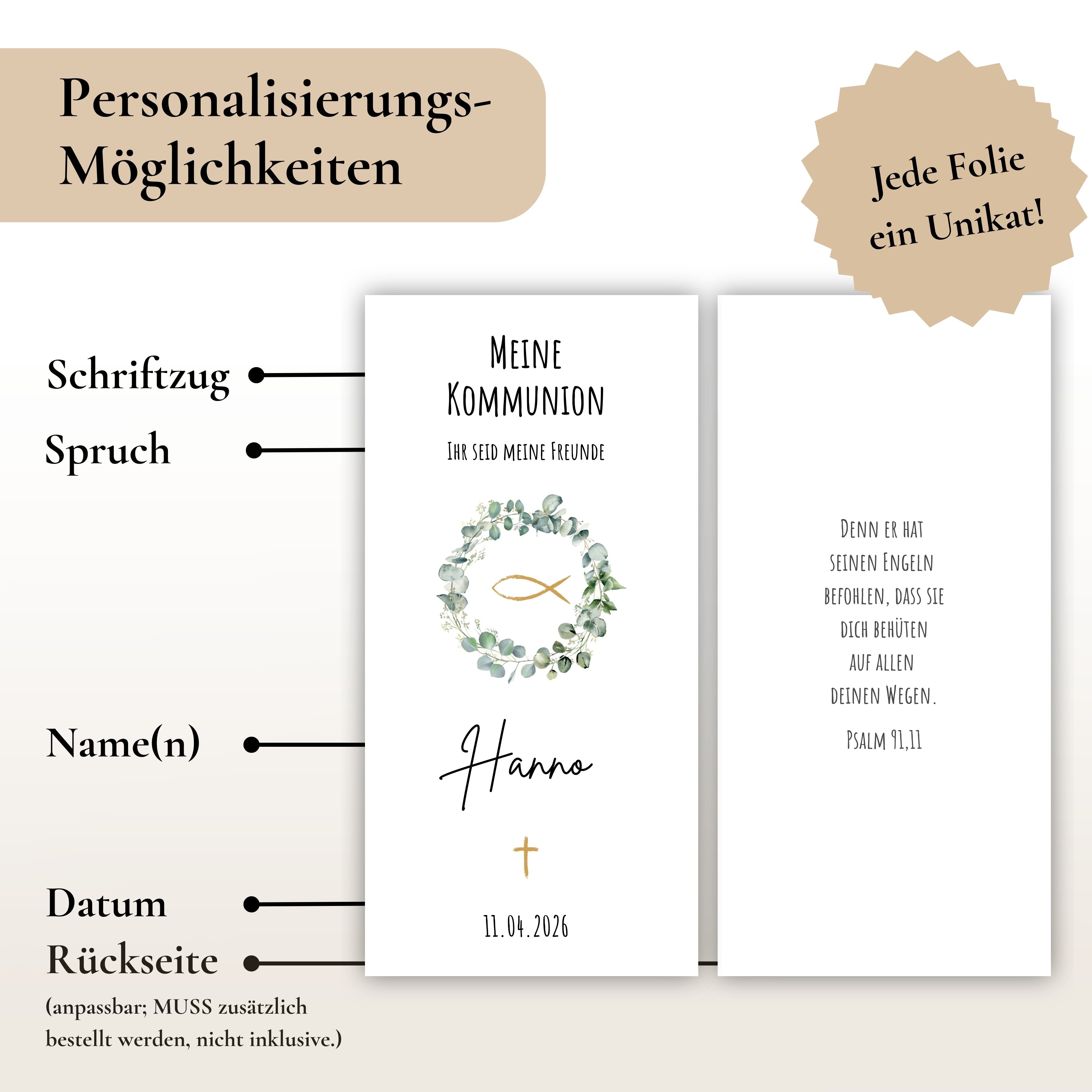 Kerzenfolie Kommunionkerze "Hanno" - personalisiert