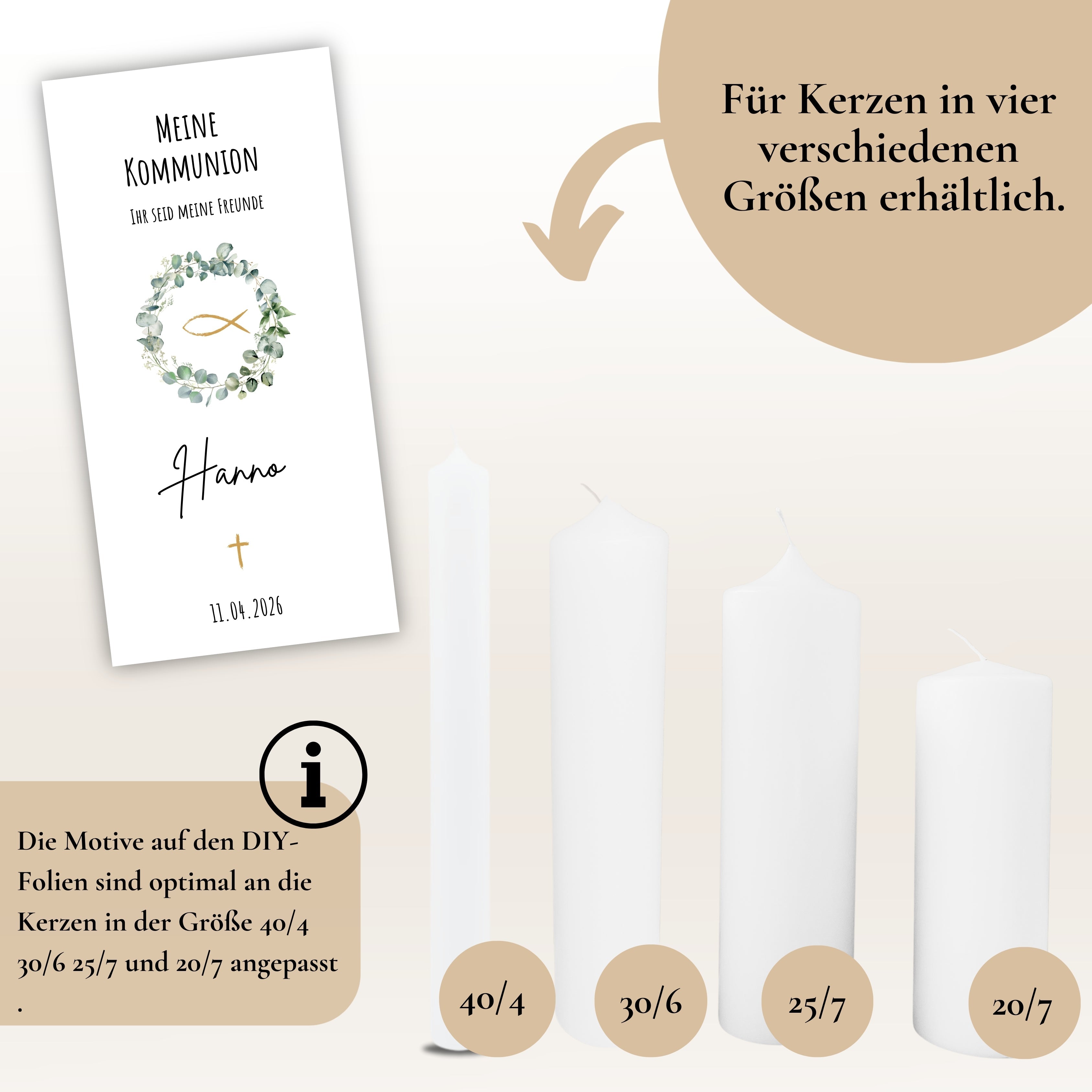 Kerzenfolie Kommunionkerze "Hanno" - personalisiert