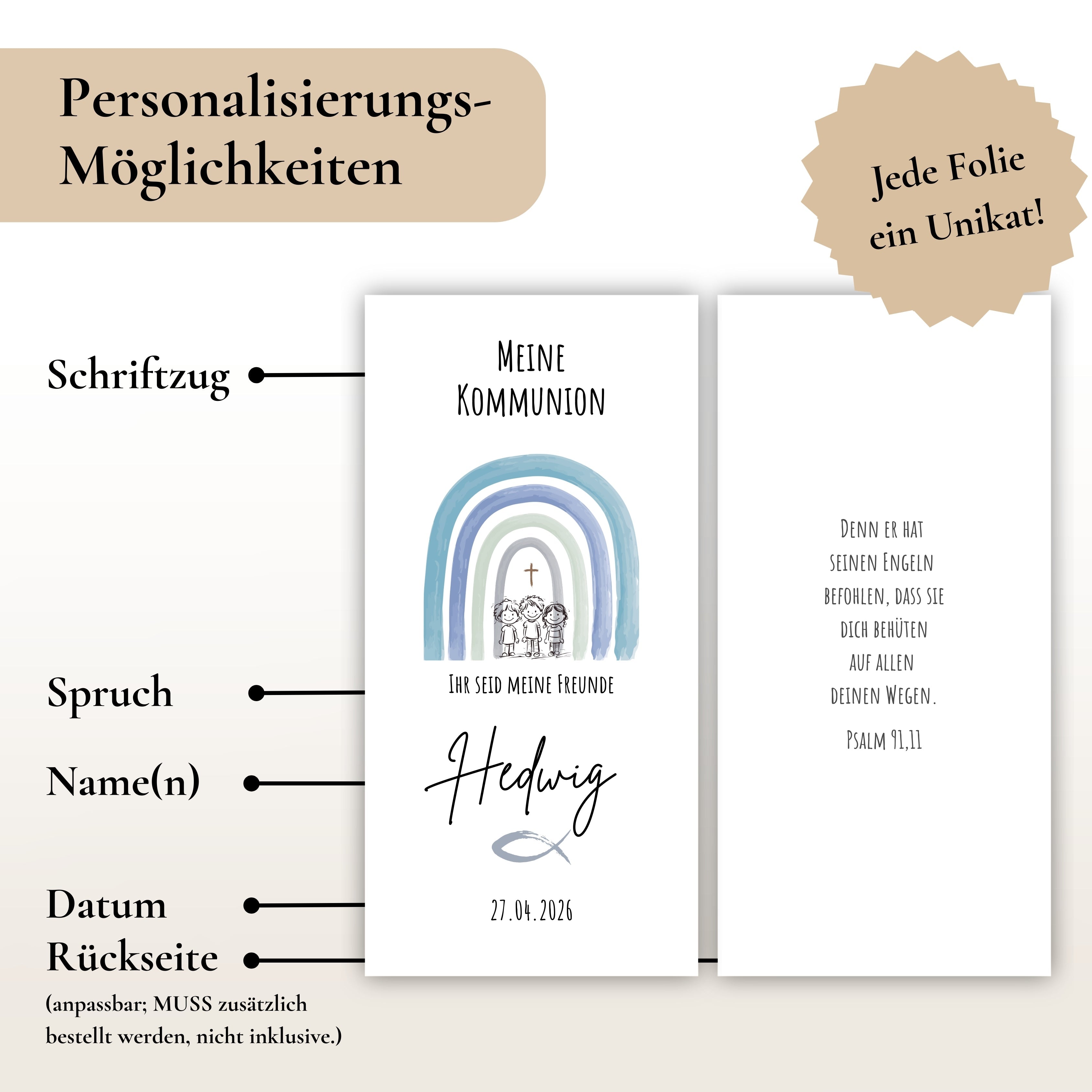 Kerzenfolie Kommunionkerze "Hedwig" - personalisiert