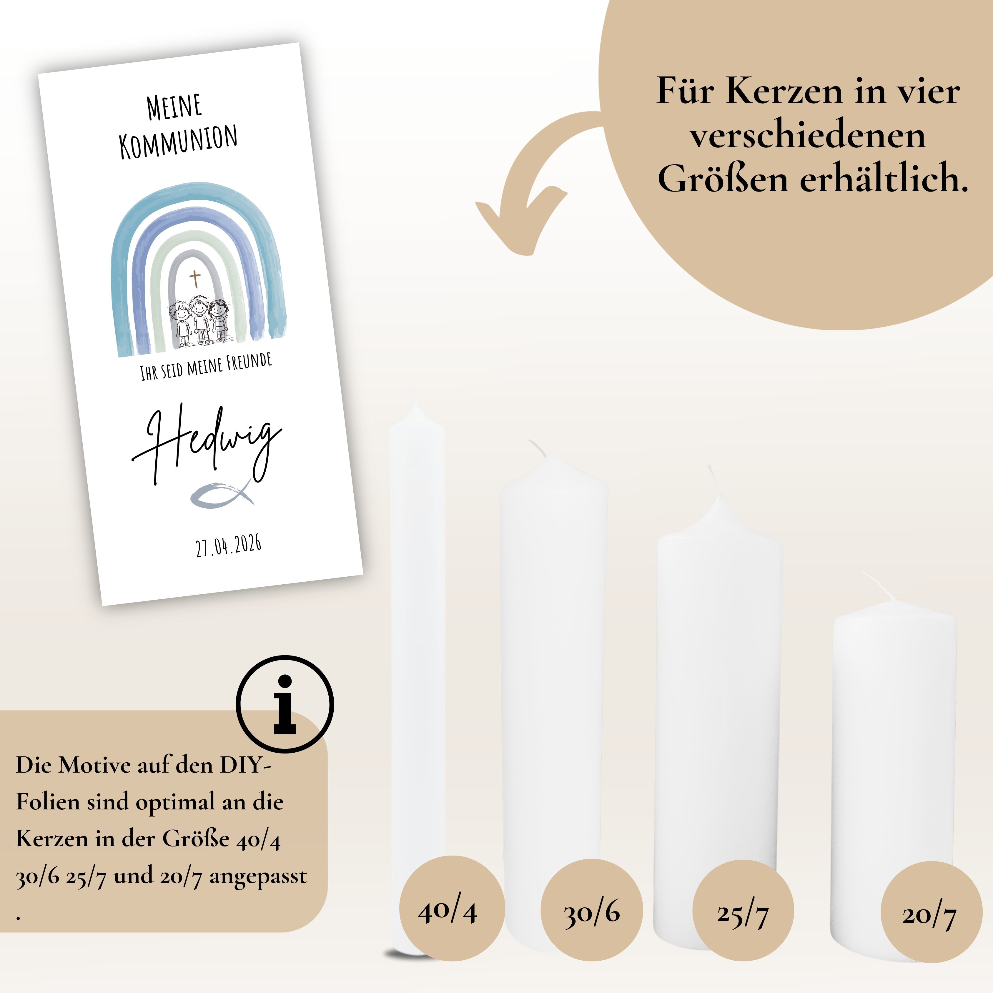 Kerzenfolie Kommunionkerze "Hedwig" - personalisiert