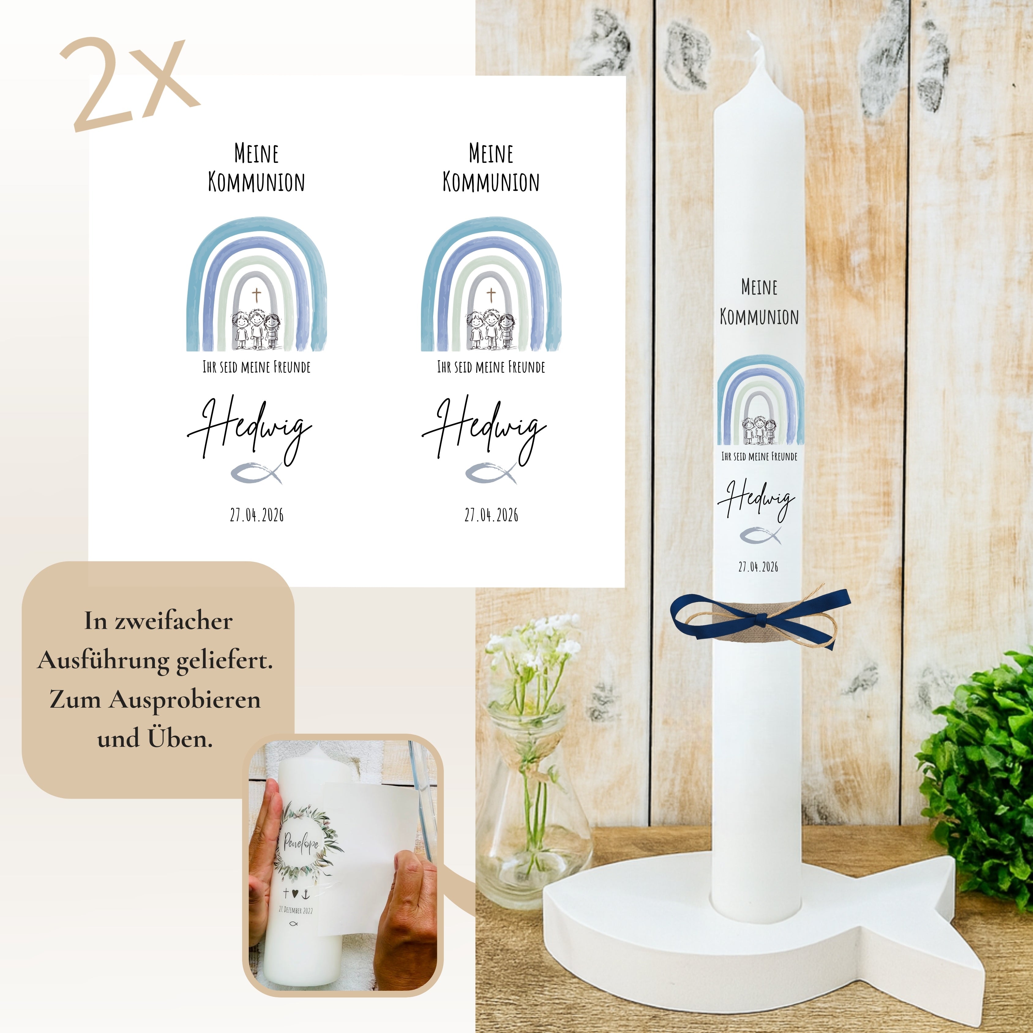 Kerzenfolie Kommunionkerze "Hedwig" - personalisiert